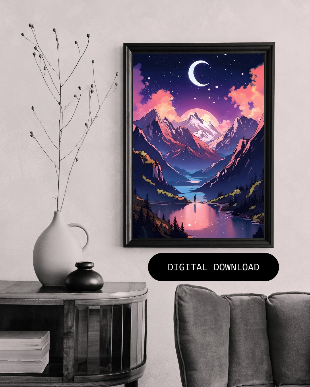 Night Court Print Velaris Acotar Feyre Rhysand Art Court of Thorns & Roses Inspired ACOTAR Digital Print Moon Lake City Mountain Stars Print - Image 2