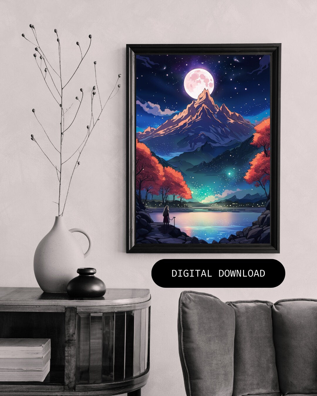 Night Court Print Velaris Acotar Feyre Rhysand Art Court of Thorns & Roses Inspired ACOTAR Digital Print Moon Lake City Mountain Stars Print - Image 2