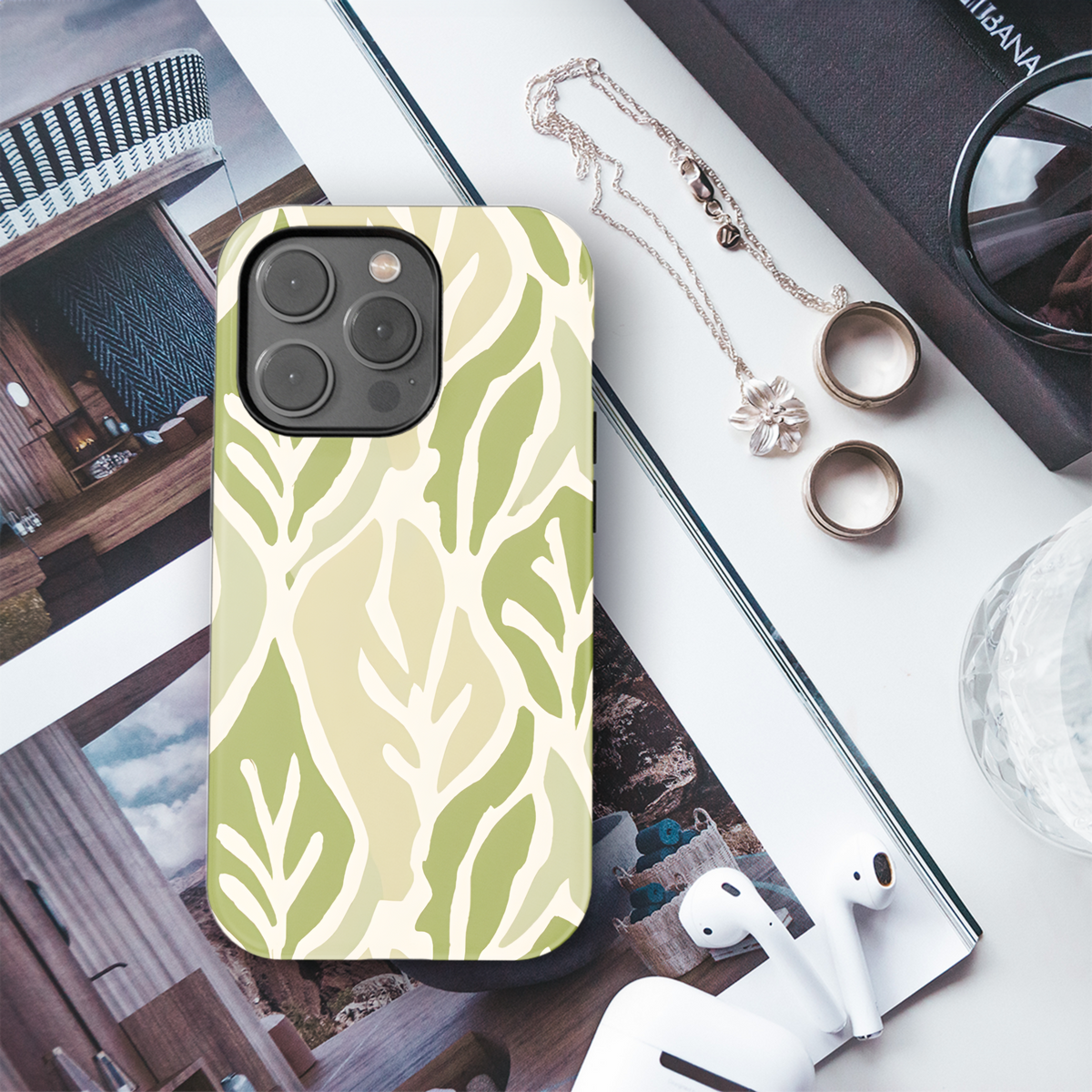 Ogee Leaf Print Phone Case iPhone Samsung Cover Pixel 3344 - Image 3