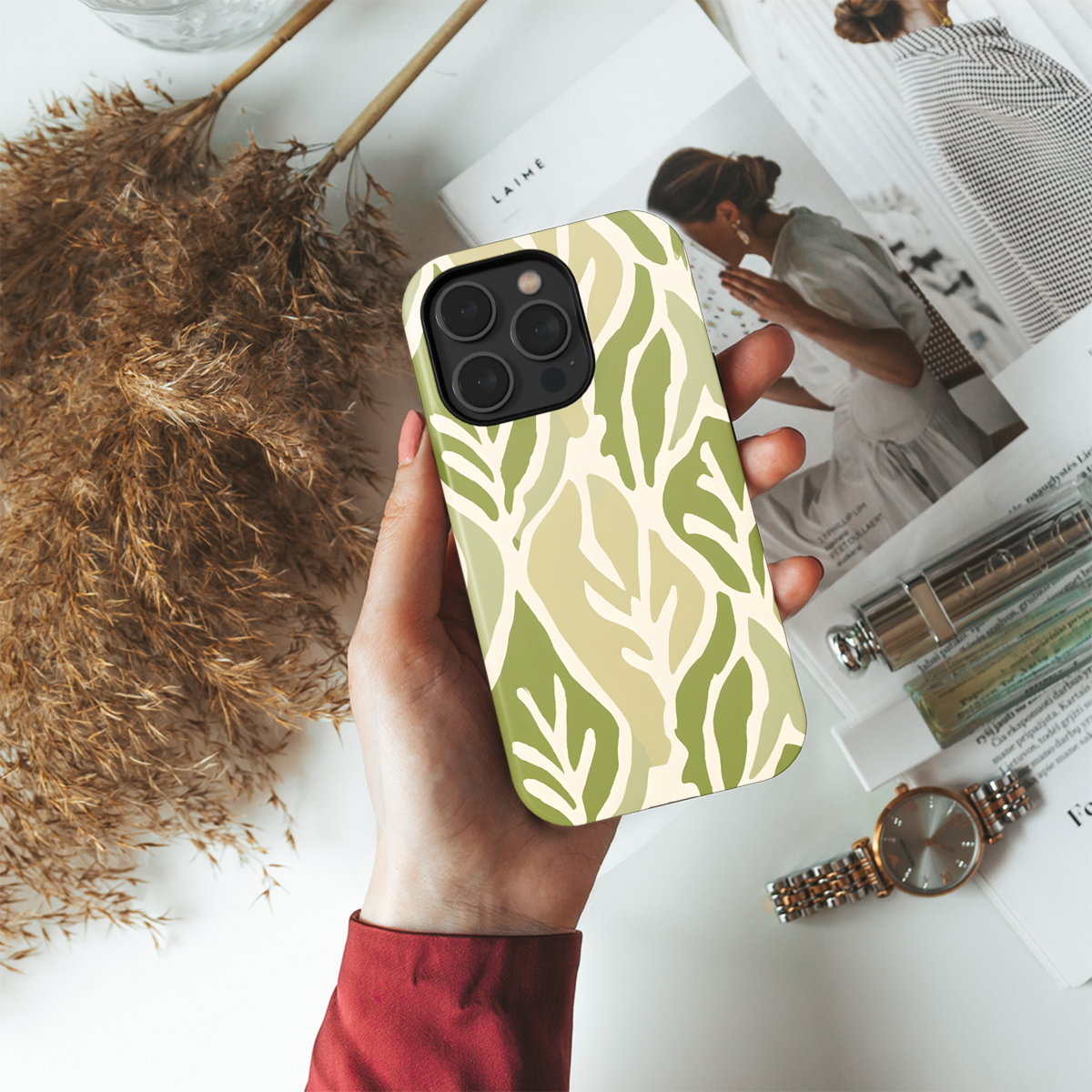 Ogee Leaf Print Phone Case iPhone Samsung Cover Pixel 3344 - Image 4