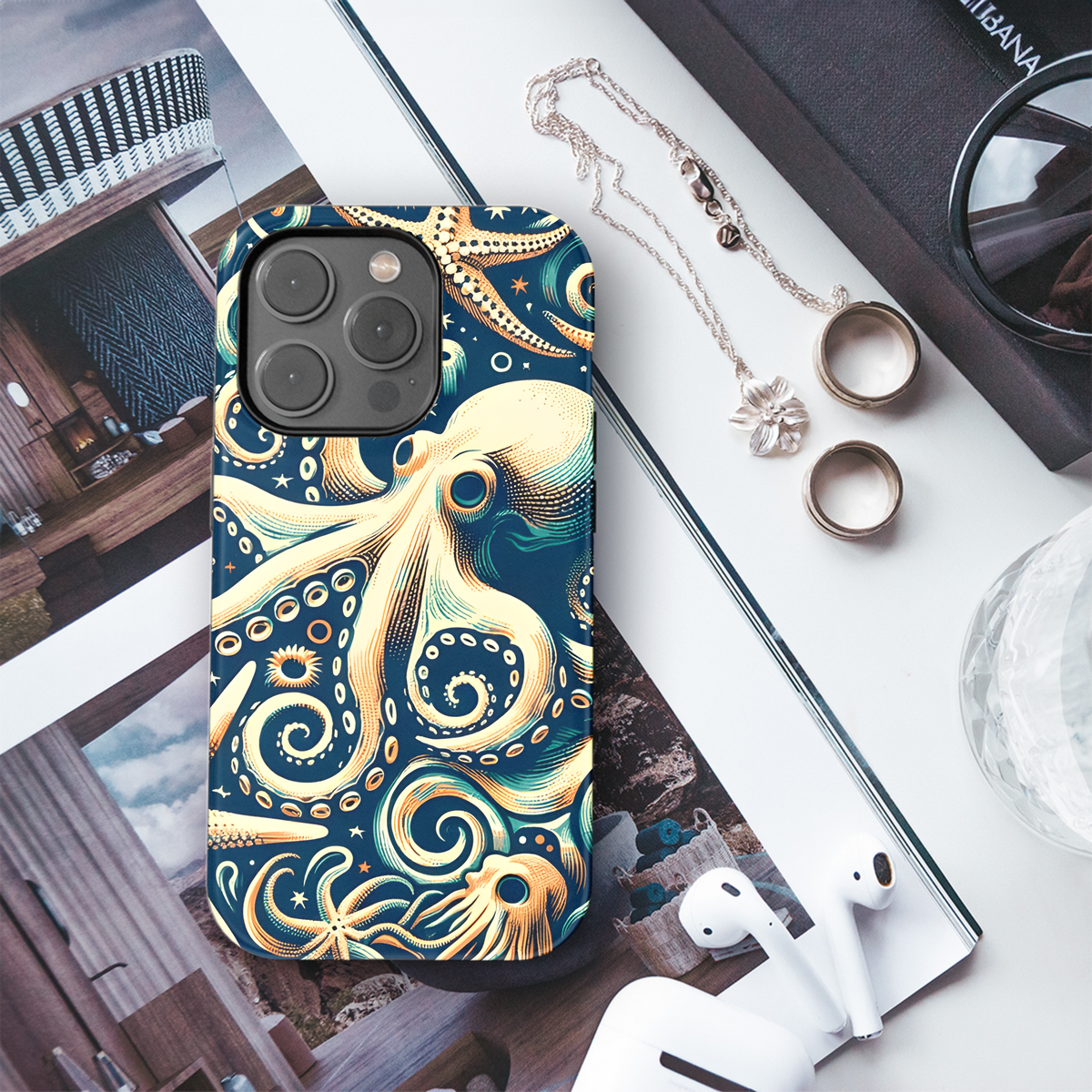 Painted Octopus and Starfish Phone Case iPhone Samsung Cover Pixel 3490 - Image 3