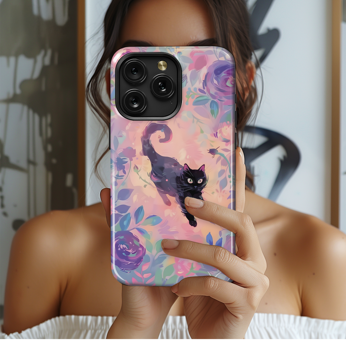 Pastel Floral Black Cat
 Phone Case iPhone Samsung Cover Pixel 4249 - Image 2