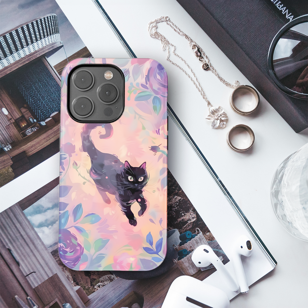 Pastel Floral Black Cat
 Phone Case iPhone Samsung Cover Pixel 4249 - Image 3