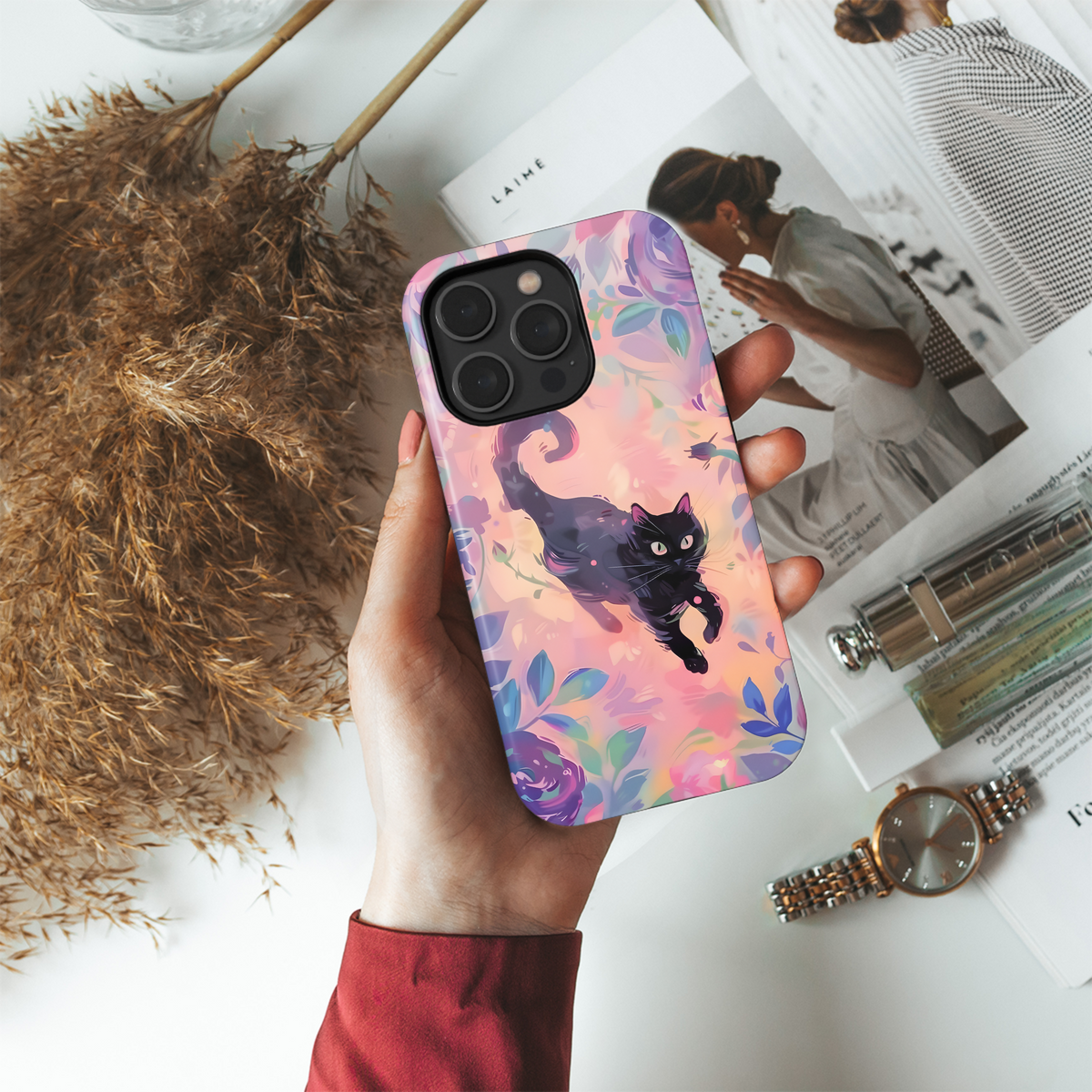 Pastel Floral Black Cat
 Phone Case iPhone Samsung Cover Pixel 4249 - Image 4