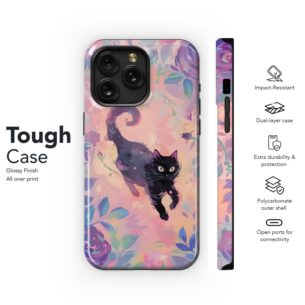 Pastel Floral Black Cat
 Phone Case iPhone Samsung Cover Pixel 4249 - Image 6