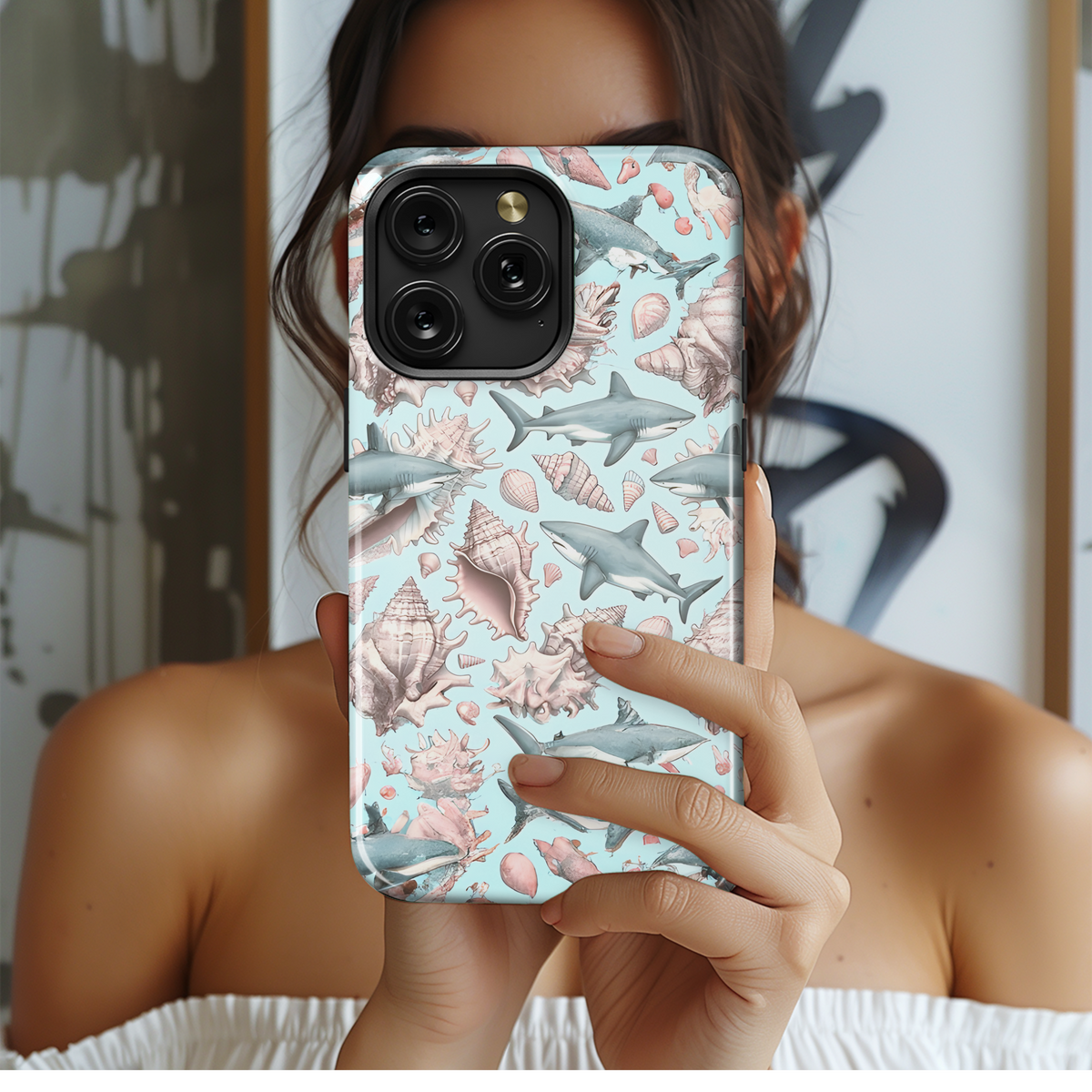 Pastel Seashells and Sharks Phone Case iPhone Samsung Cover Pixel 3570 - Image 2