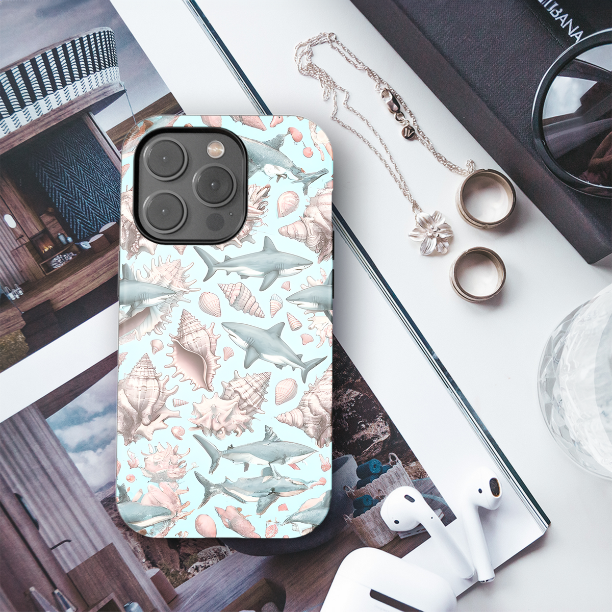 Pastel Seashells and Sharks Phone Case iPhone Samsung Cover Pixel 3570 - Image 3