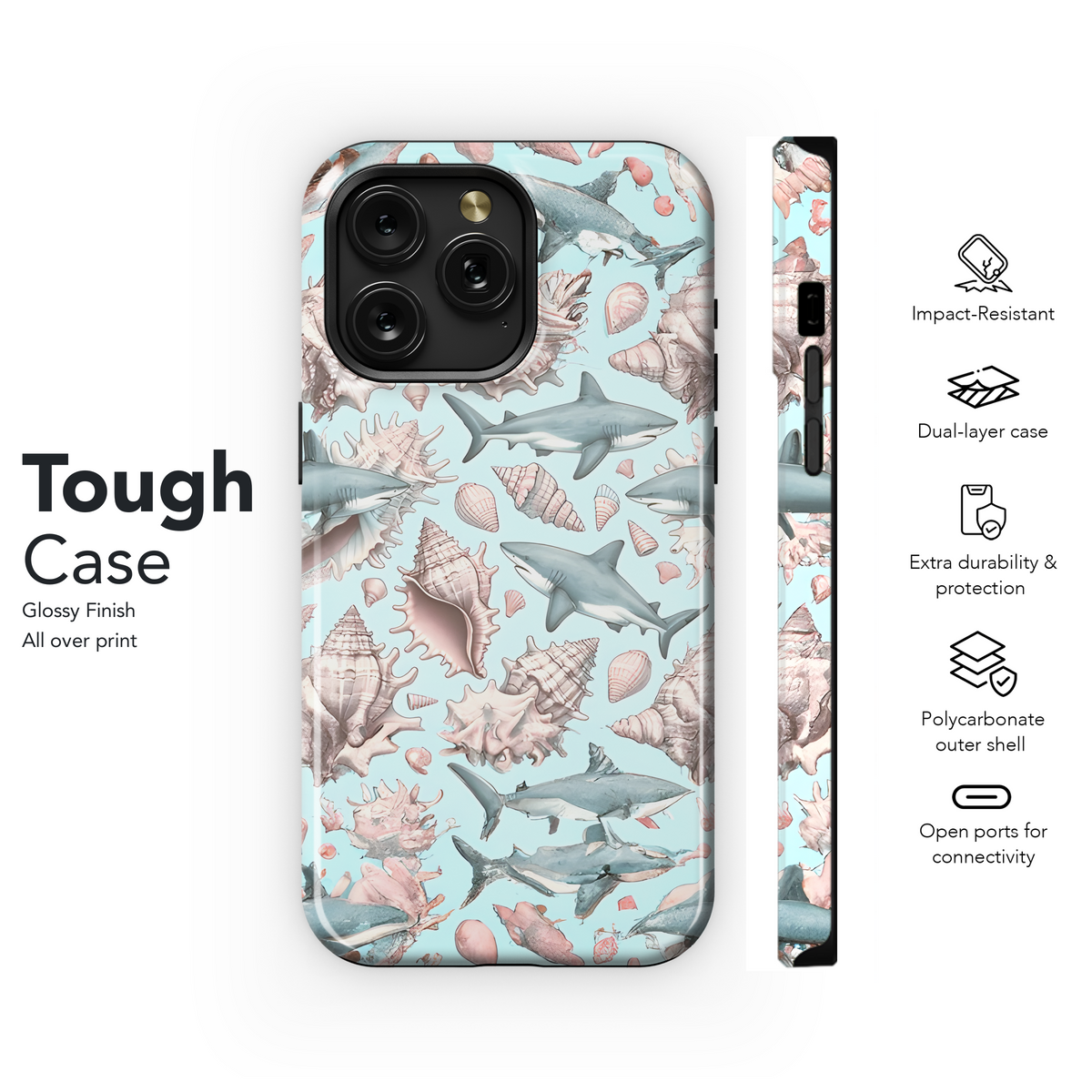 Pastel Seashells and Sharks Phone Case iPhone Samsung Cover Pixel 3570 - Image 6