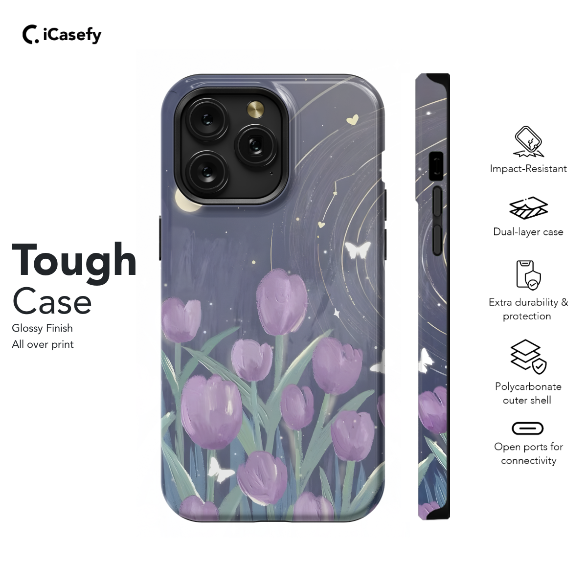 Pastel Tulip Night Butterfly Drawing Celestial Phone Case iPhone Samsung Pixel & More 554 - Image 5