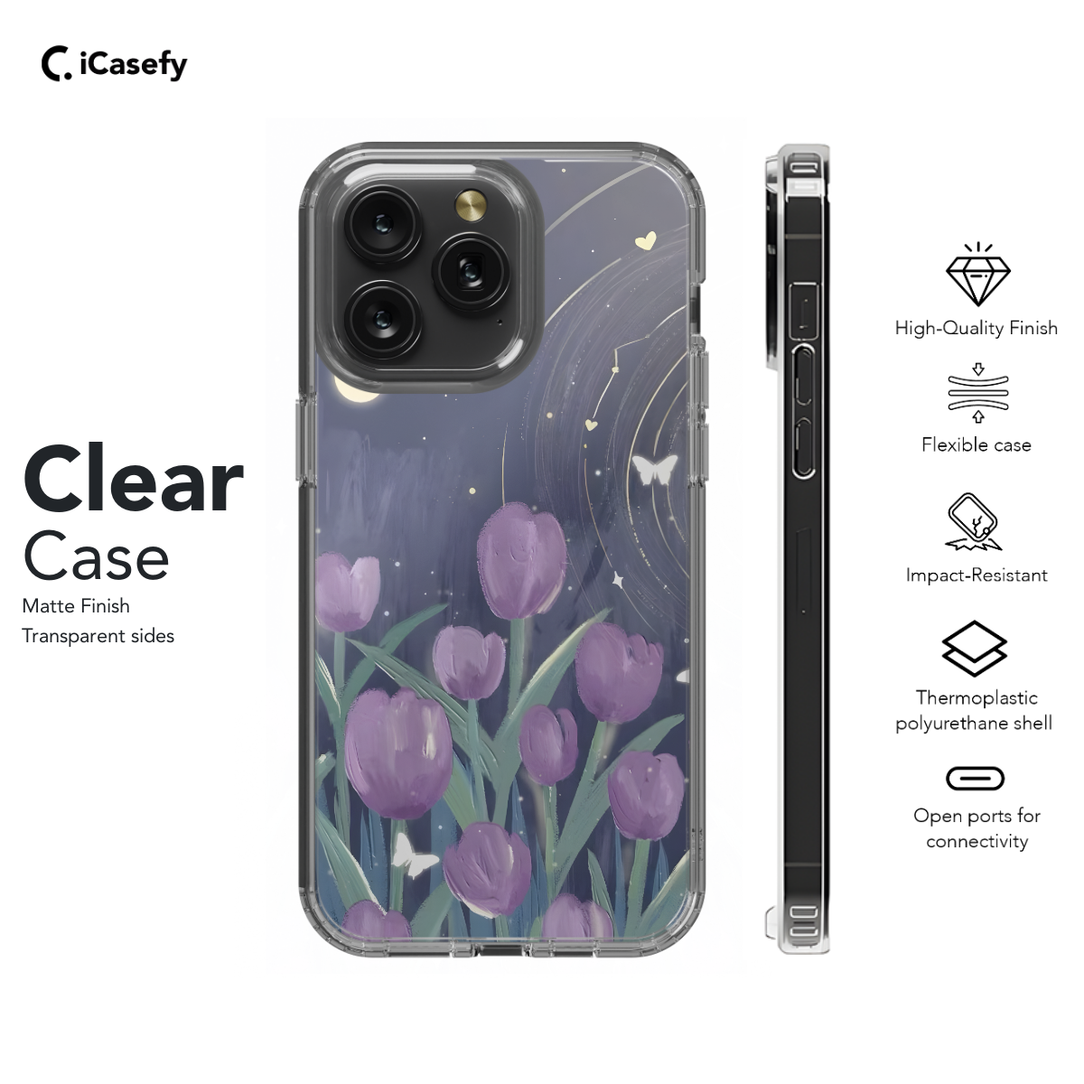 Pastel Tulip Night Butterfly Drawing Celestial Phone Case iPhone Samsung Pixel & More 554 - Image 7