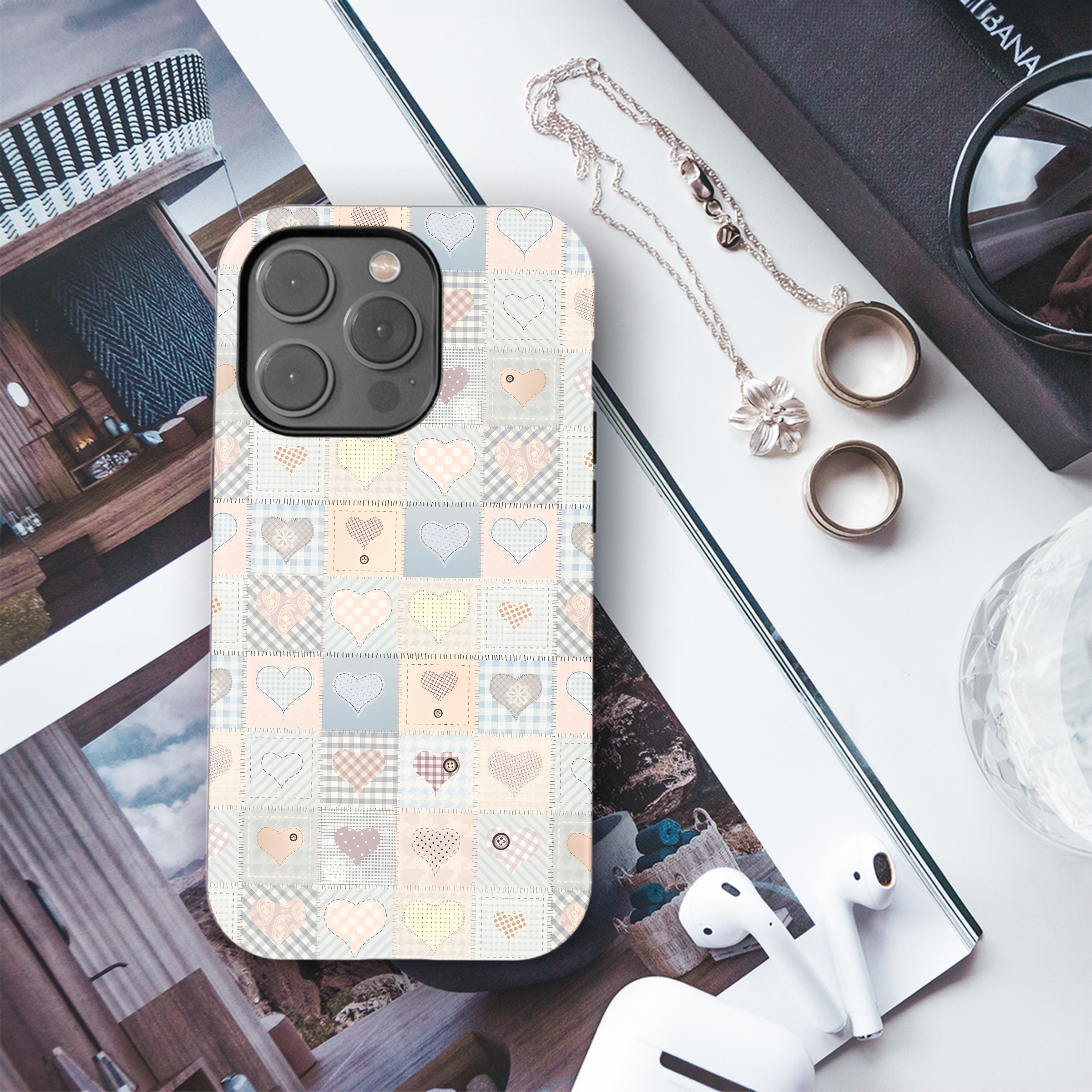 Patchwork Hearts Design
 Phone Case iPhone Samsung Cover Pixel 4479 - Image 3