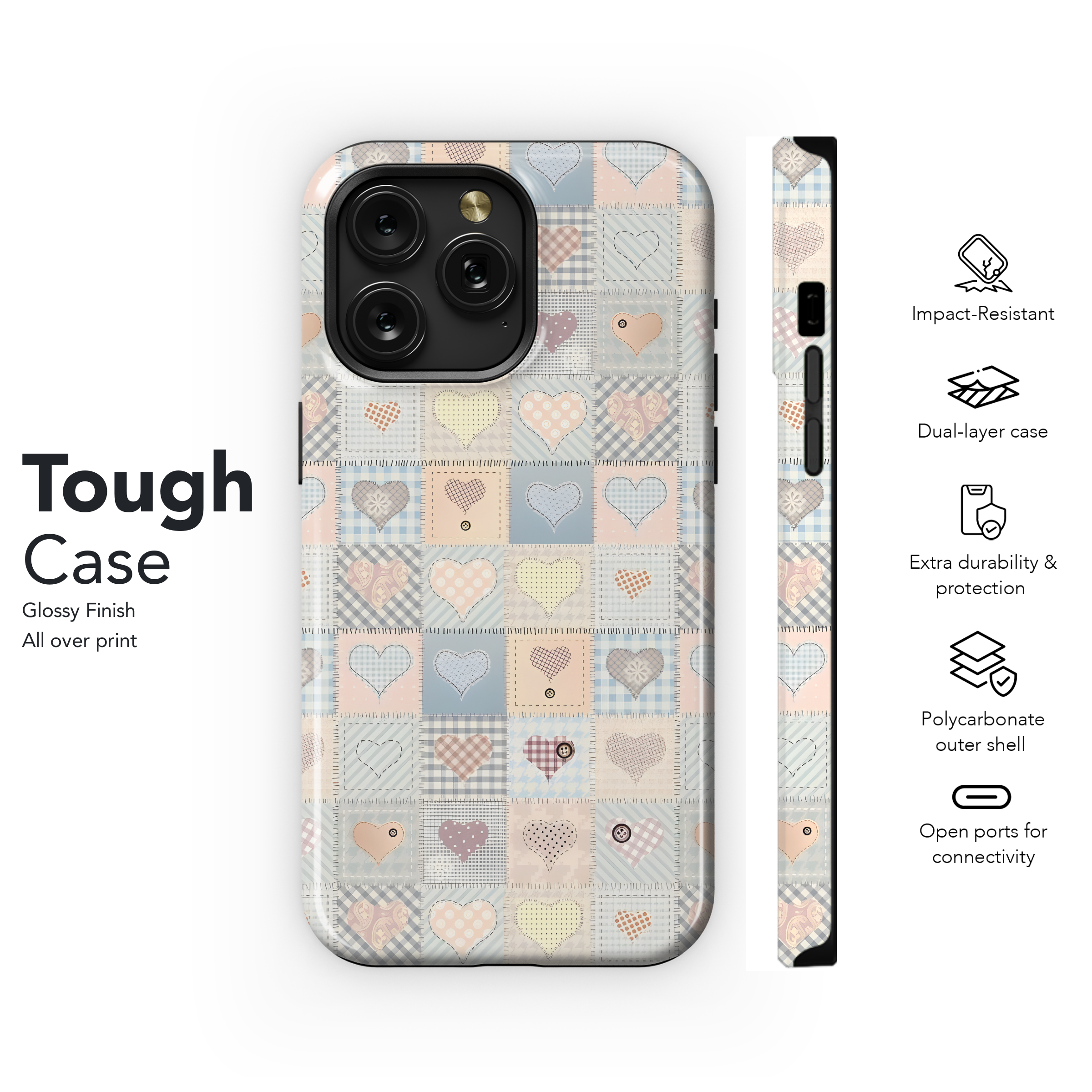 Patchwork Hearts Design
 Phone Case iPhone Samsung Cover Pixel 4479 - Image 6