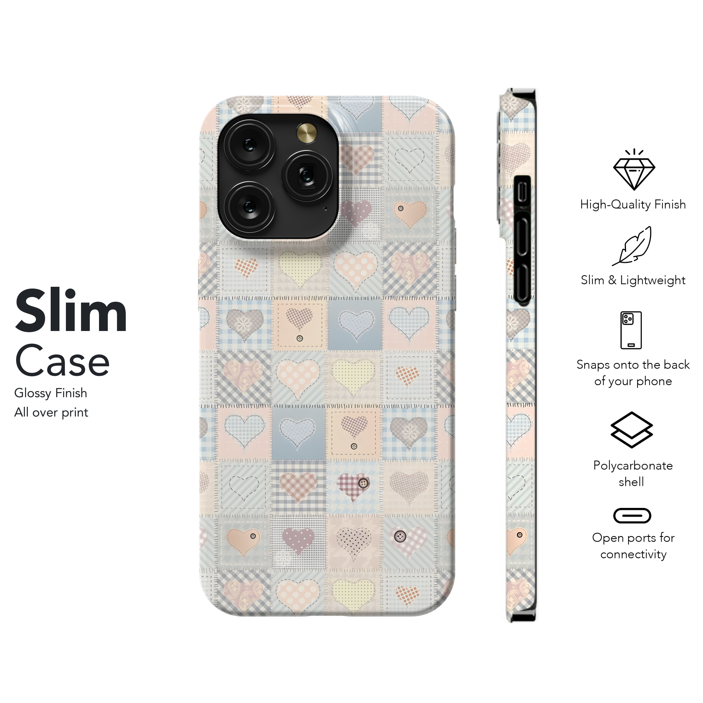 Patchwork Hearts Design
 Phone Case iPhone Samsung Cover Pixel 4479 - Image 7