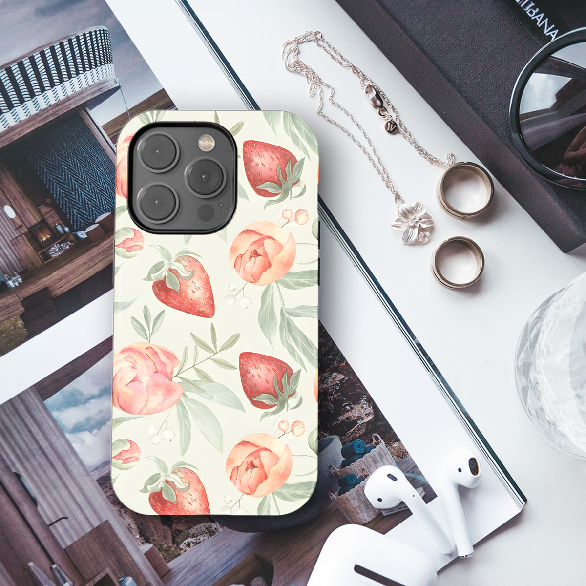 Peony Strawberry Phone Case iPhone Samsung Cover Pixel 3502 - Image 3