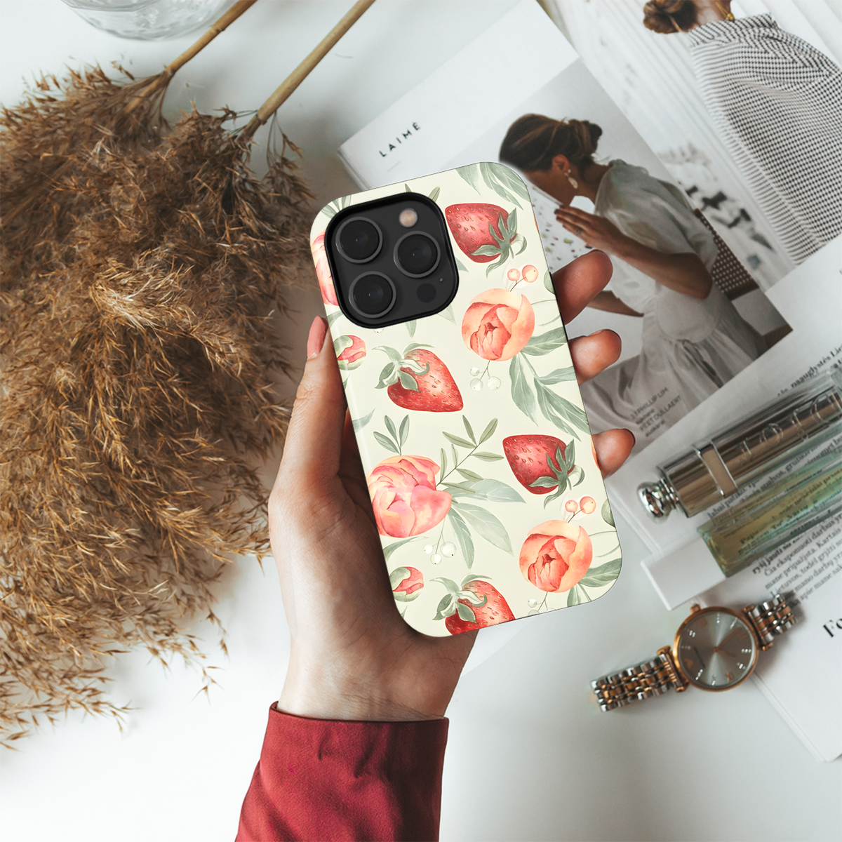 Peony Strawberry Phone Case iPhone Samsung Cover Pixel 3502 - Image 4