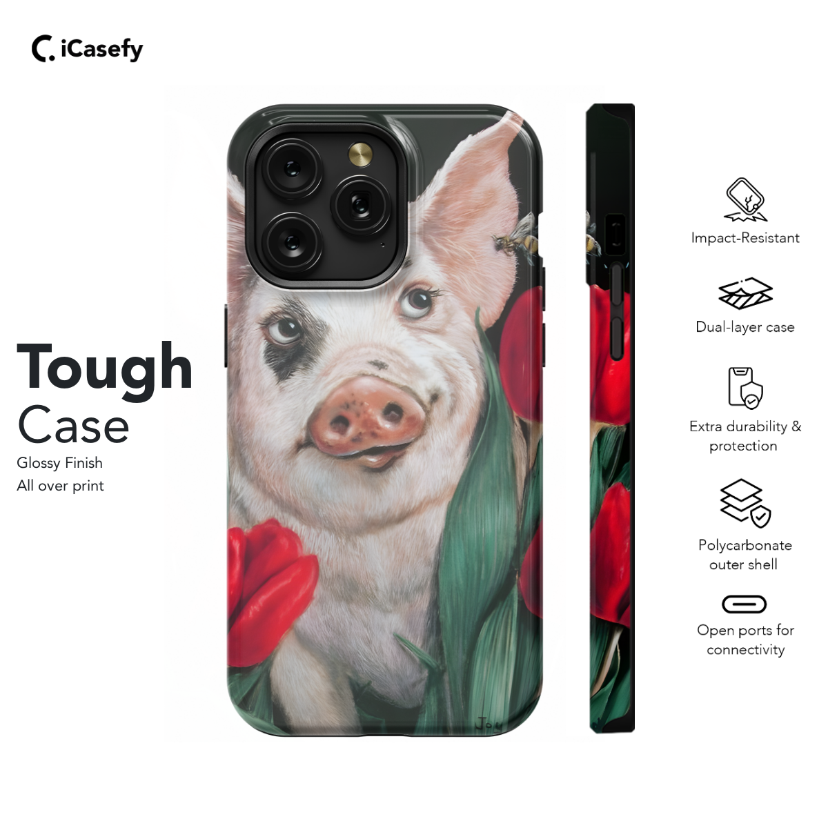 Pig and Tulips Phone Case iPhone Samsung Pixel & More 271 - Image 5