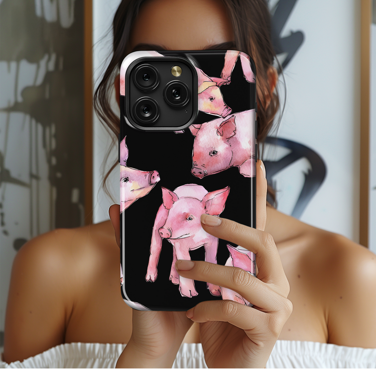 Pig Watercolor Animal Phone Case iPhone Samsung Cover Pixel 3982 - Image 2