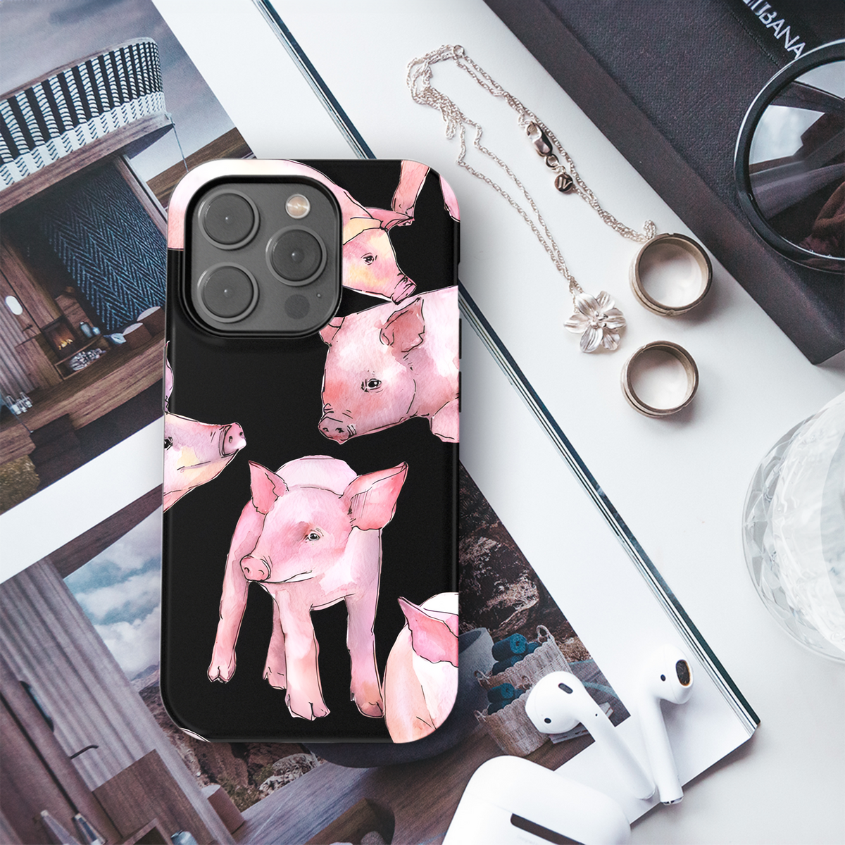 Pig Watercolor Animal Phone Case iPhone Samsung Cover Pixel 3982 - Image 3