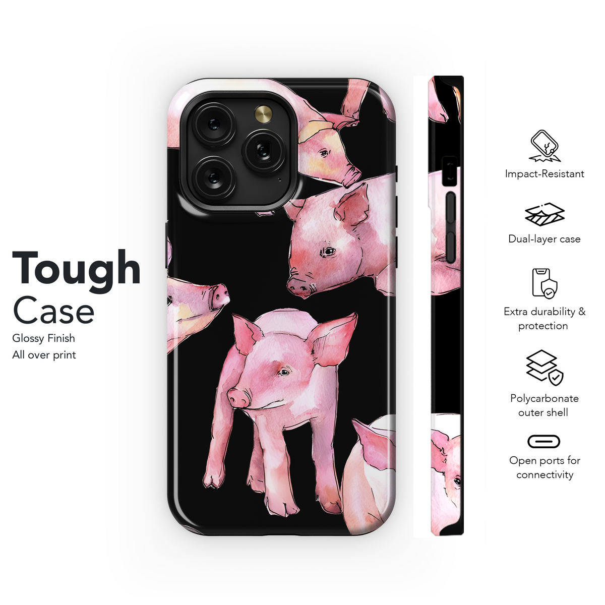 Pig Watercolor Animal Phone Case iPhone Samsung Cover Pixel 3982 - Image 6