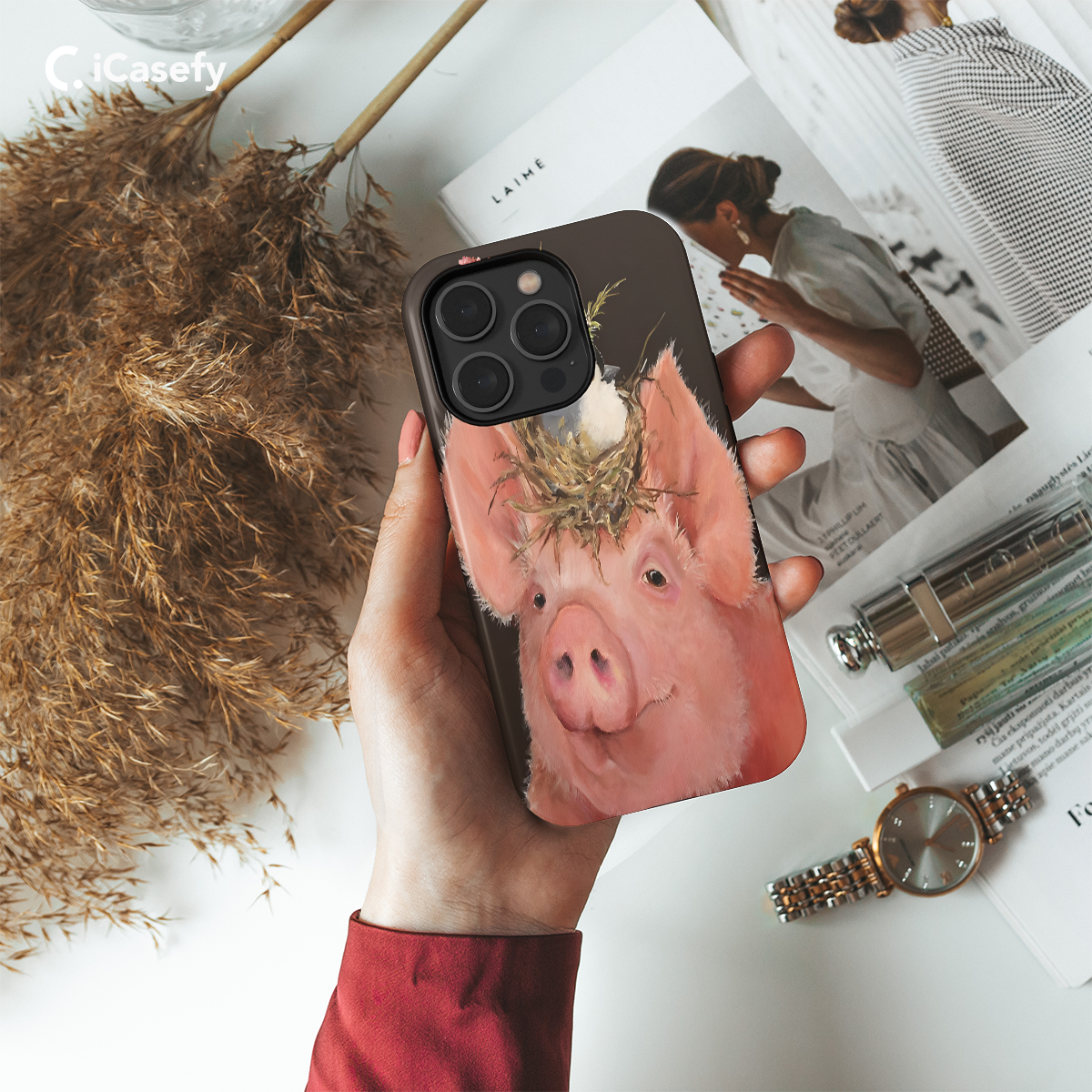 Pig with Bird Nest Phone Case iPhone Samsung Pixel & More 270 - Image 2