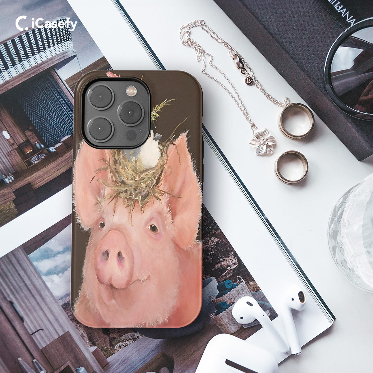 Pig with Bird Nest Phone Case iPhone Samsung Pixel & More 270 - Image 3