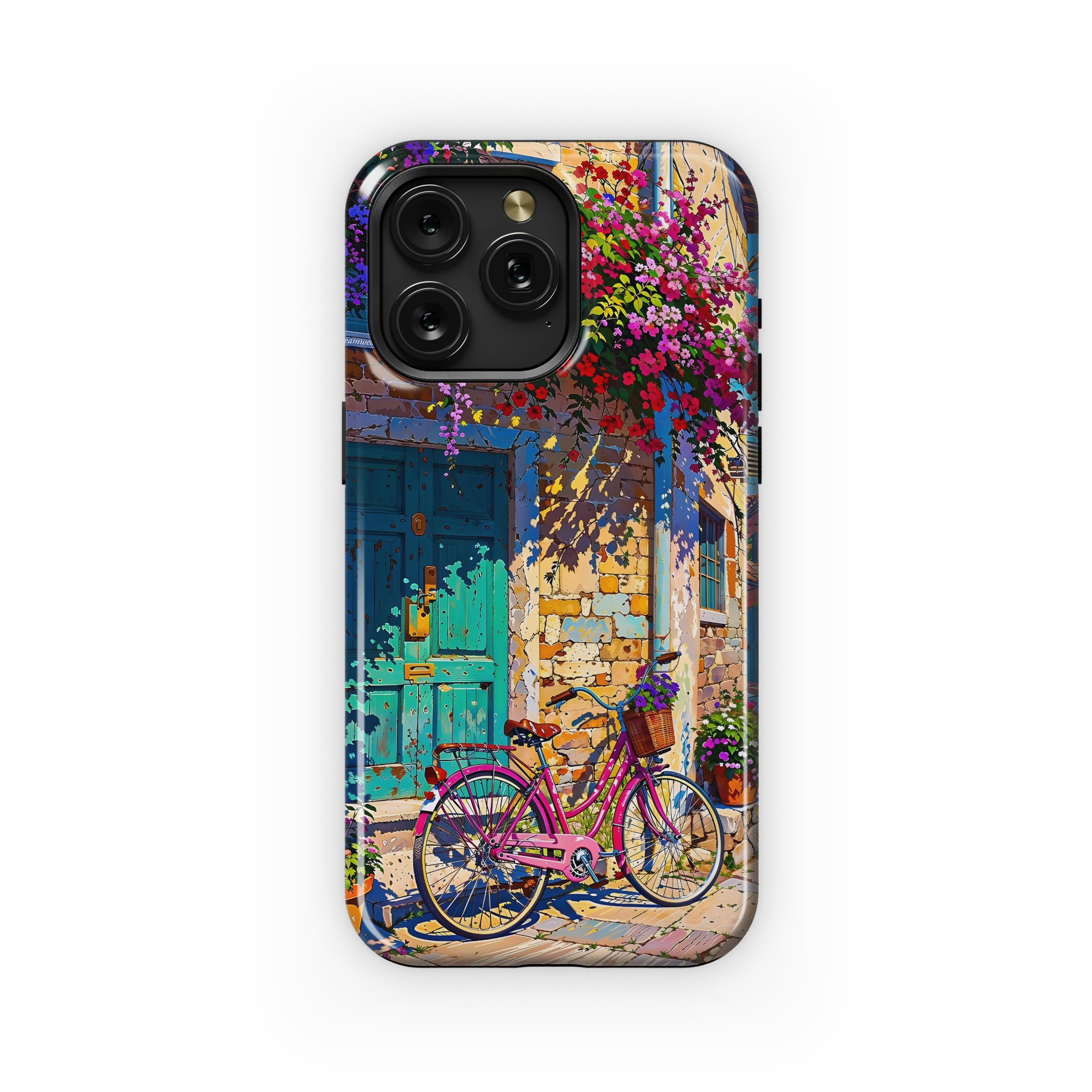 Pink Bicycle, Blooming Cottage
 Phone Case iPhone Samsung Cover Pixel 4510 - Image 1