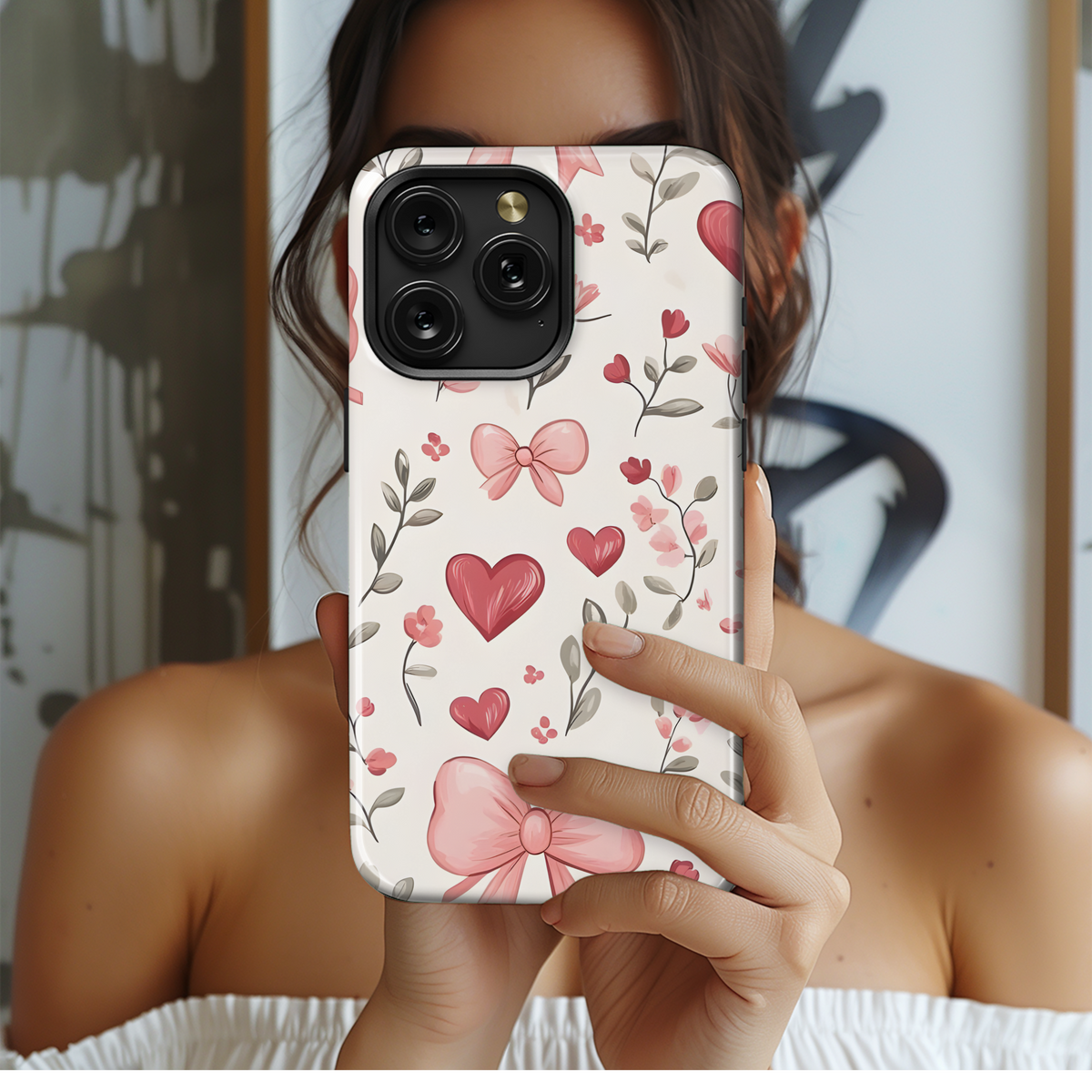 Pink Bow Floral Hearts
 Phone Case iPhone Samsung Cover Pixel 4238 - Image 2