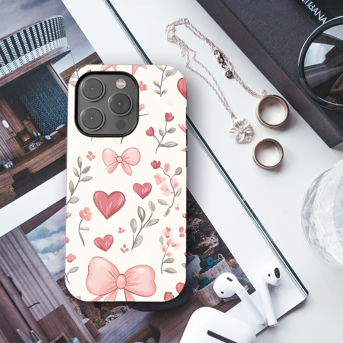 Pink Bow Floral Hearts
 Phone Case iPhone Samsung Cover Pixel 4238 - Image 3