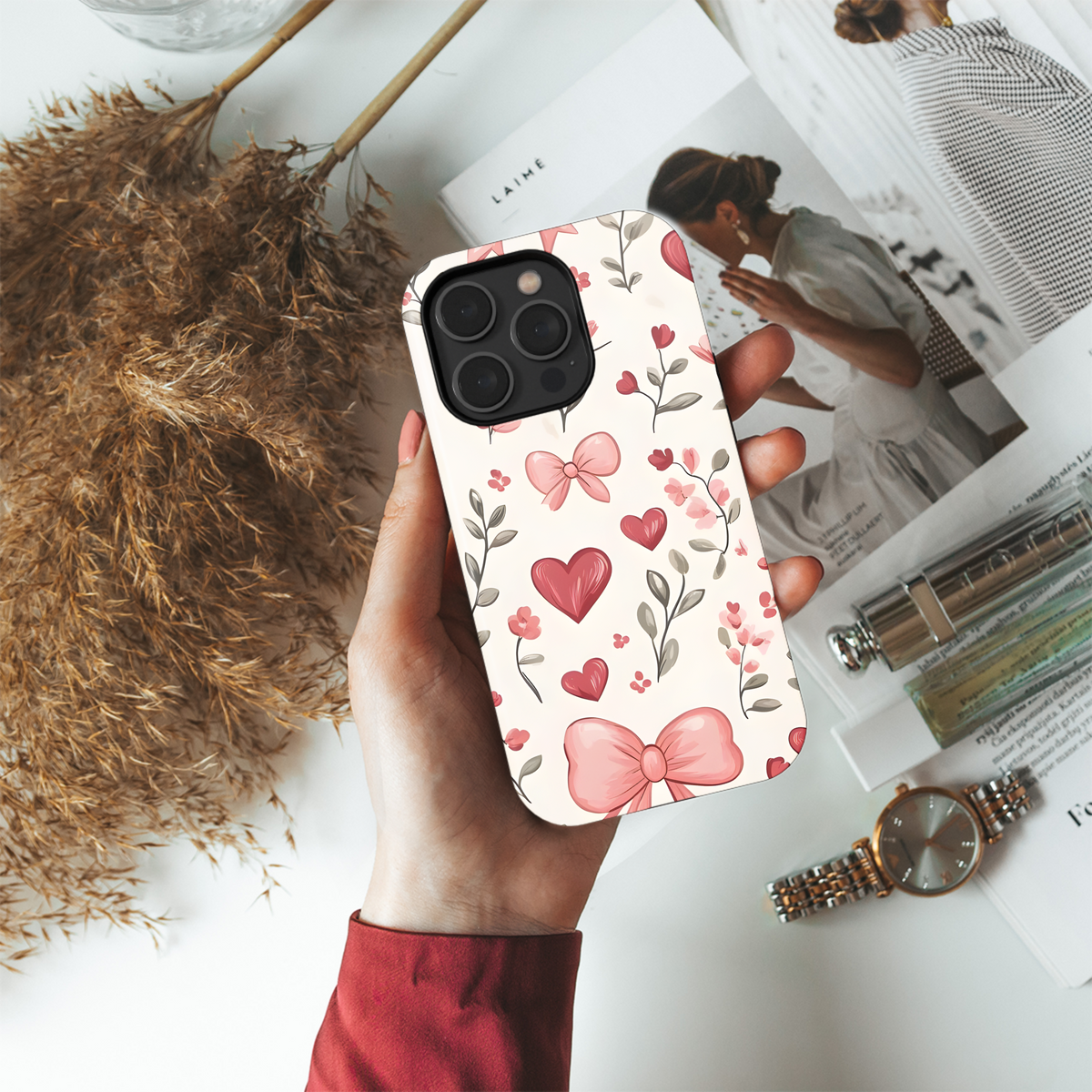 Pink Bow Floral Hearts
 Phone Case iPhone Samsung Cover Pixel 4238 - Image 4