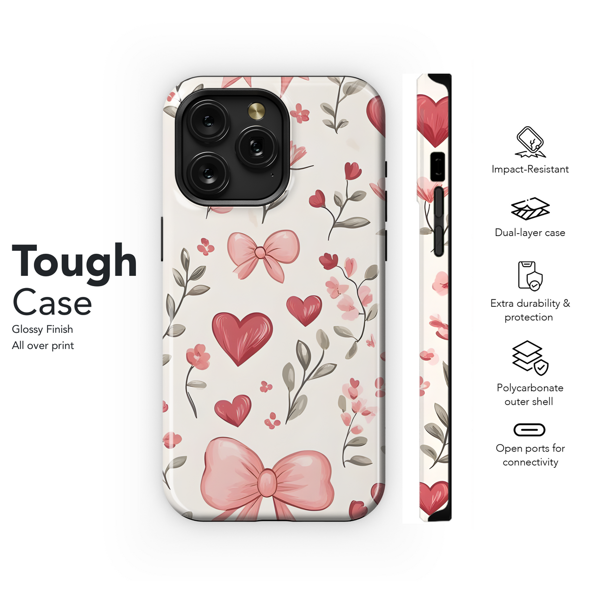 Pink Bow Floral Hearts
 Phone Case iPhone Samsung Cover Pixel 4238 - Image 6