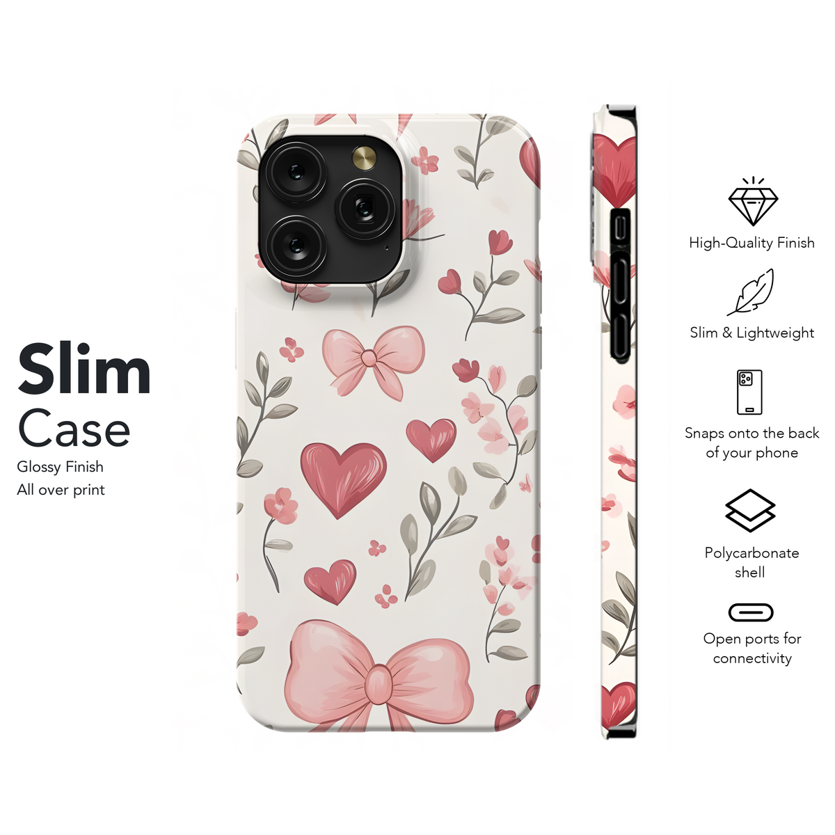 Pink Bow Floral Hearts
 Phone Case iPhone Samsung Cover Pixel 4238 - Image 7