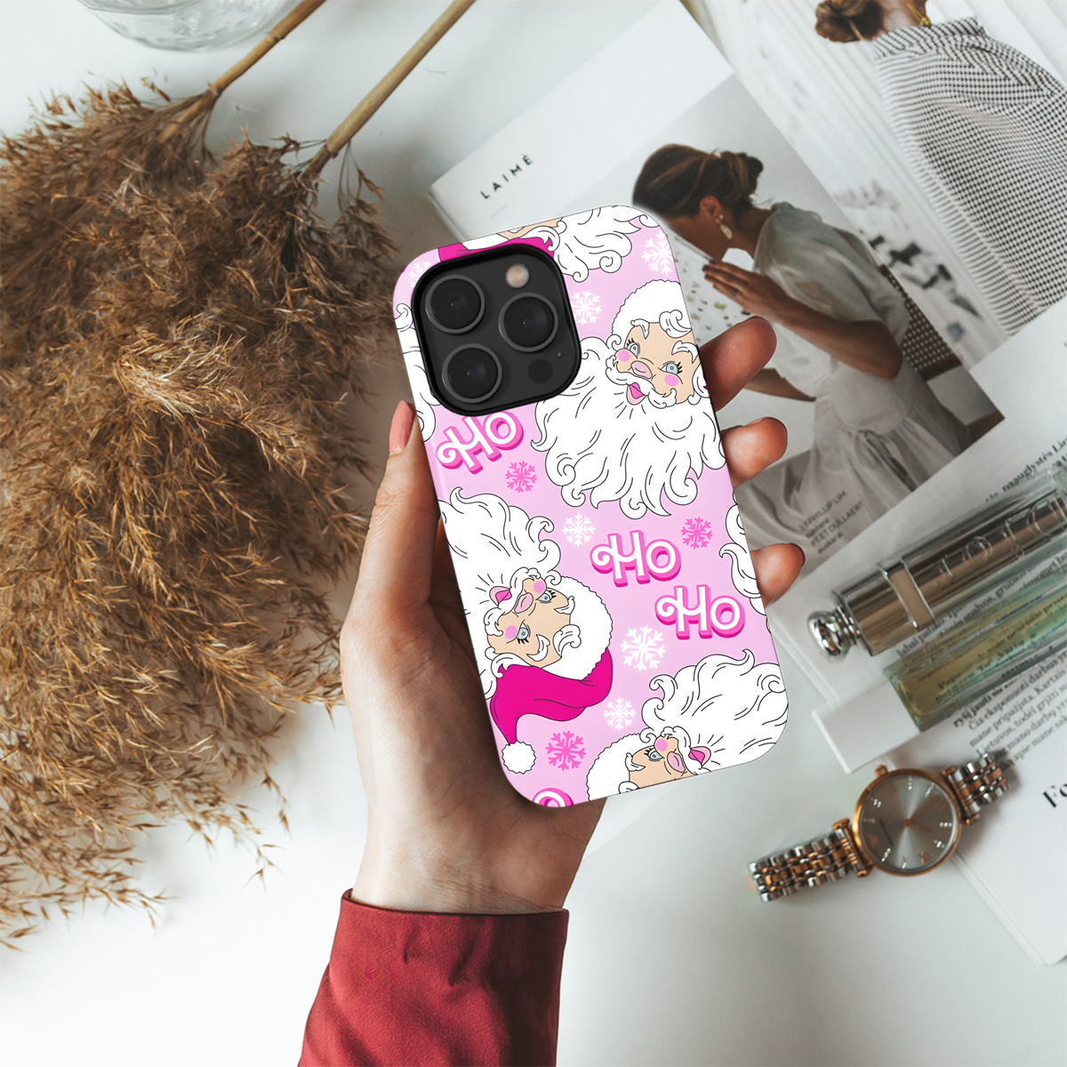 Pink Christmas Santa Pattern Phone Case iPhone Samsung Cover Pixel 2165 - Image 4