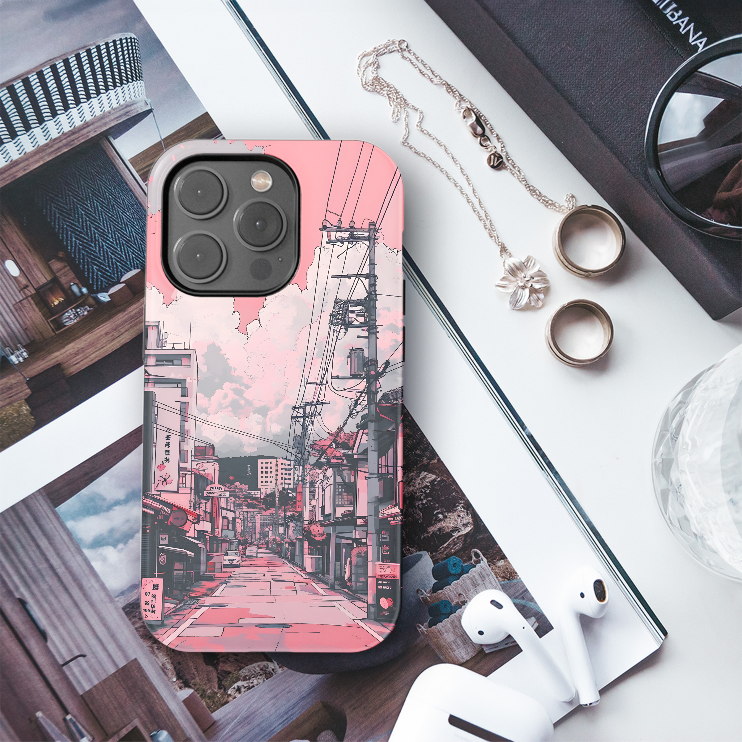 Pink Cityscape Street
 Phone Case iPhone Samsung Cover Pixel 4493 - Image 3