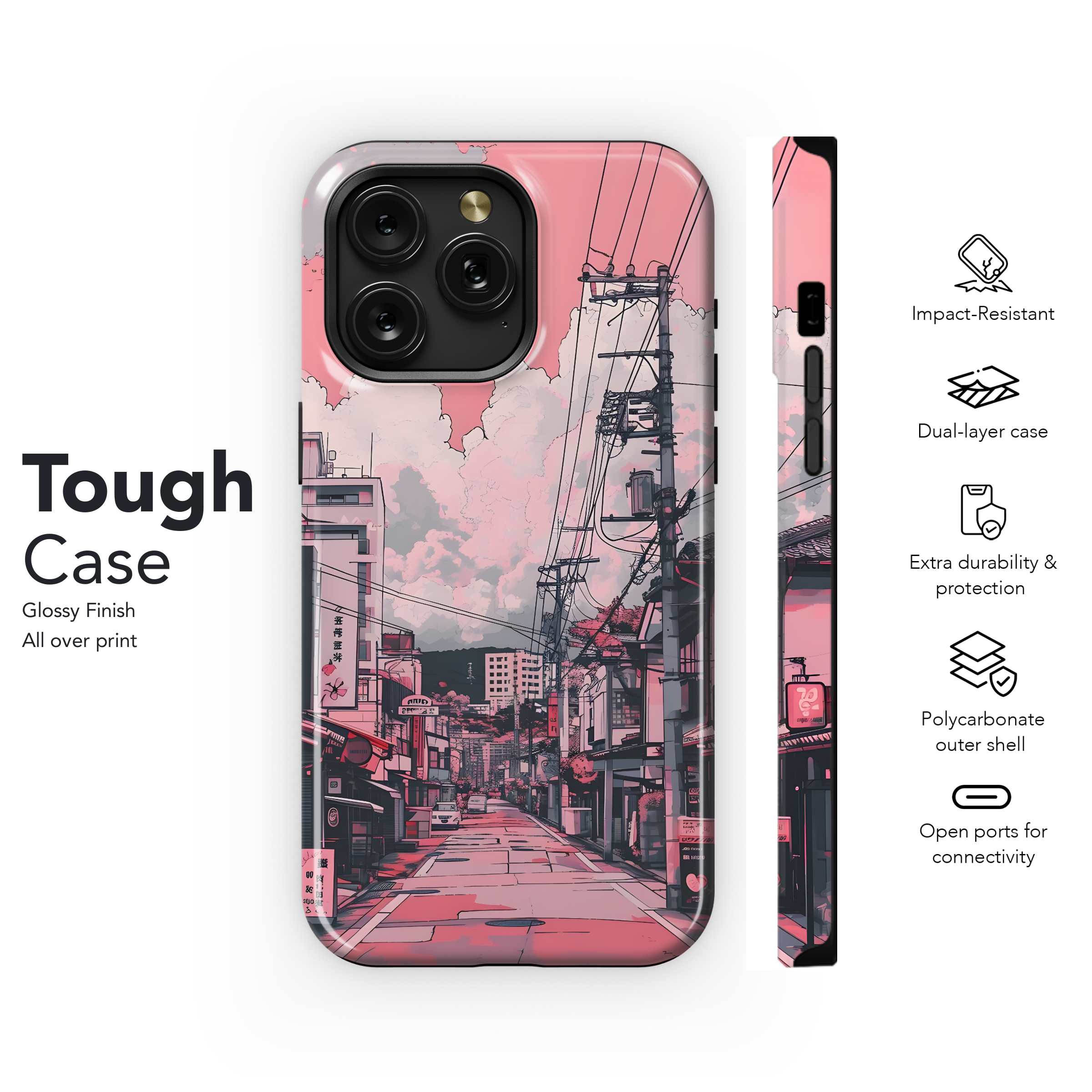 Pink Cityscape Street
 Phone Case iPhone Samsung Cover Pixel 4493 - Image 6