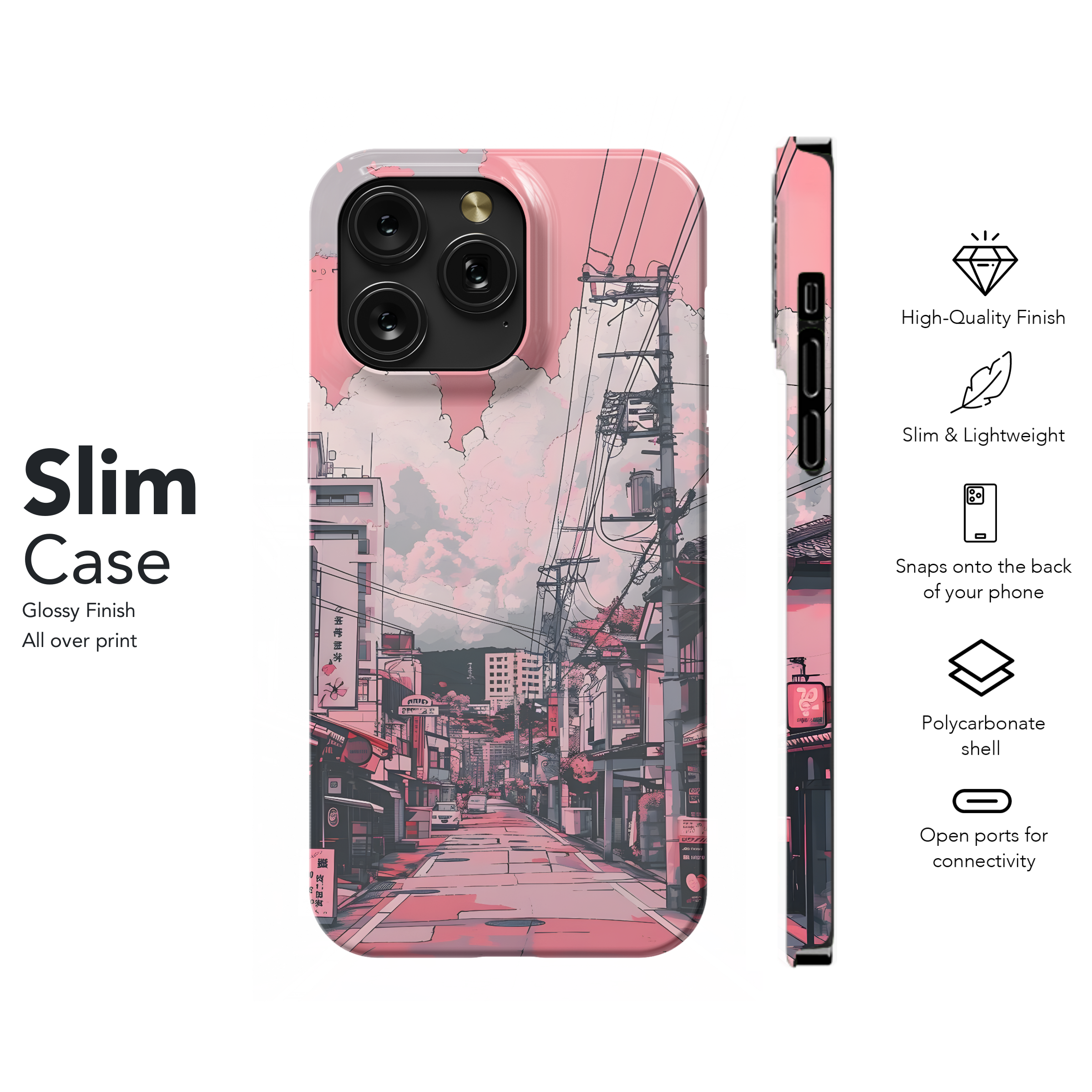 Pink Cityscape Street
 Phone Case iPhone Samsung Cover Pixel 4493 - Image 7