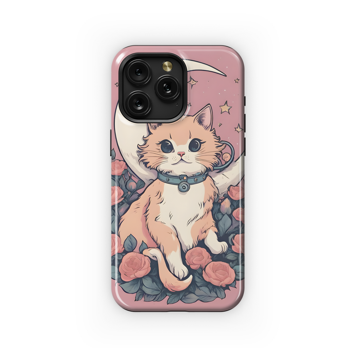 Pink Flower Cat Moon Phone Case iPhone Samsung Cover Pixel 3644 - Image 1