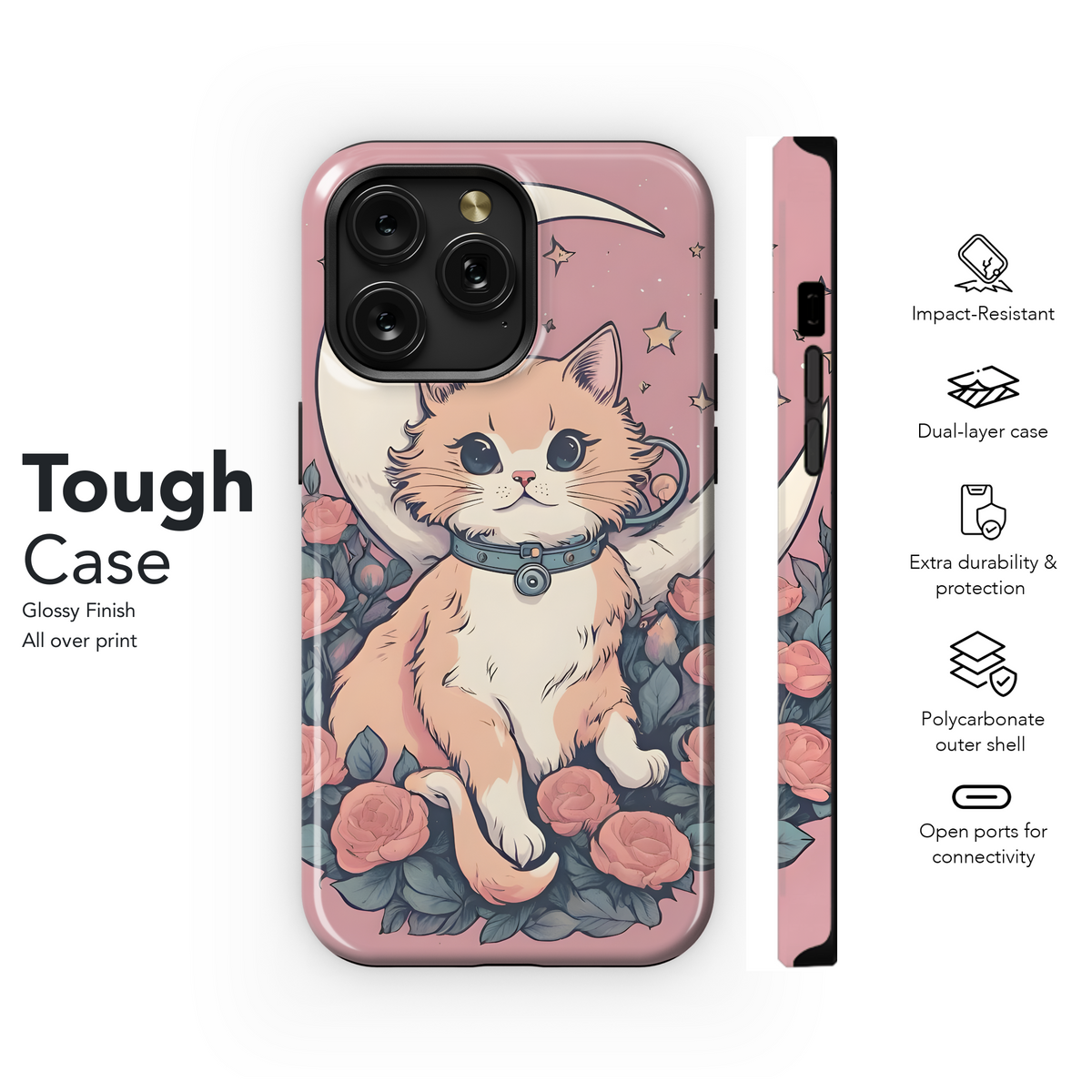 Pink Flower Cat Moon Phone Case iPhone Samsung Cover Pixel 3644 - Image 6