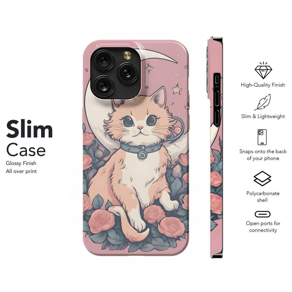 Pink Flower Cat Moon Phone Case iPhone Samsung Cover Pixel 3644 - Image 7