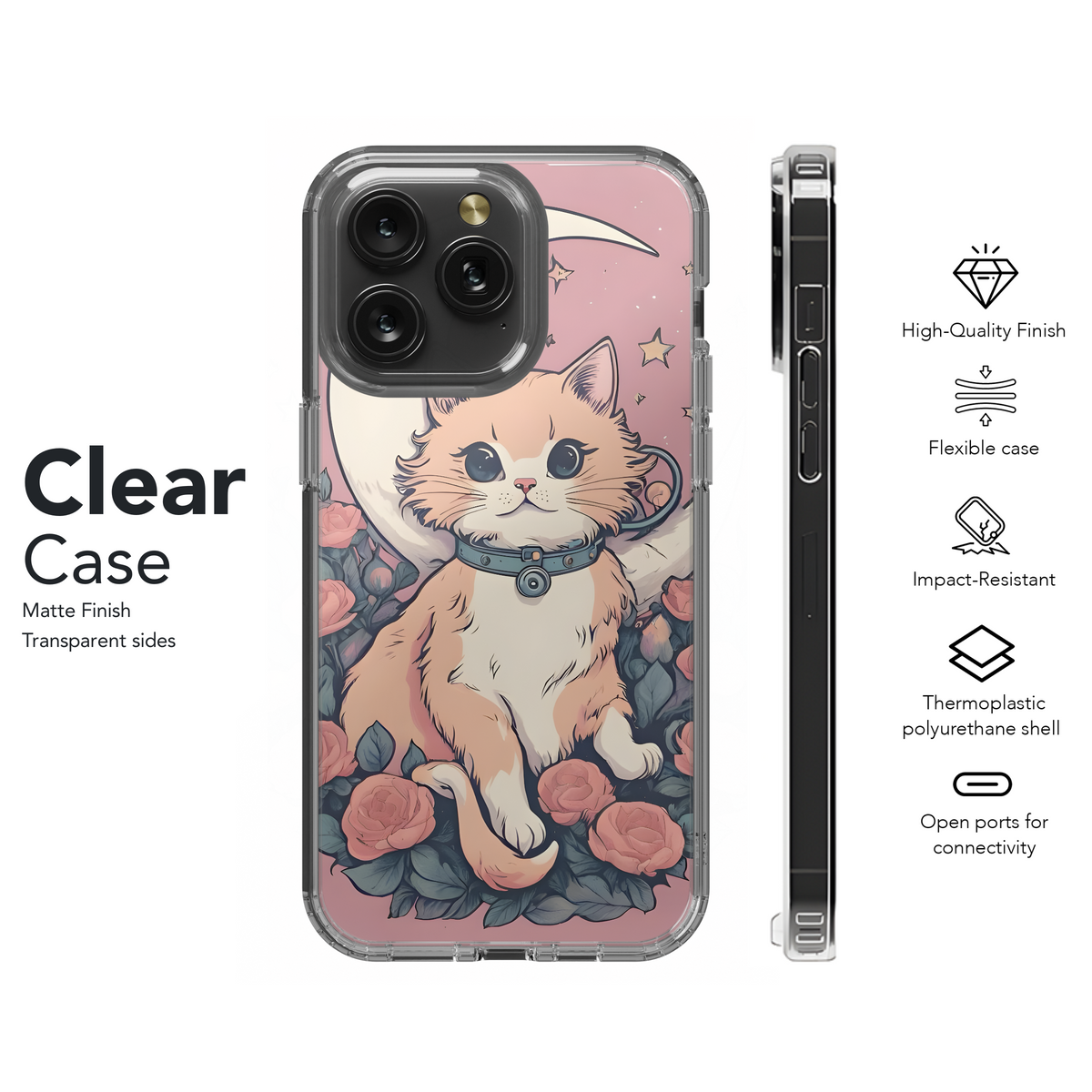 Pink Flower Cat Moon Phone Case iPhone Samsung Cover Pixel 3644 - Image 8