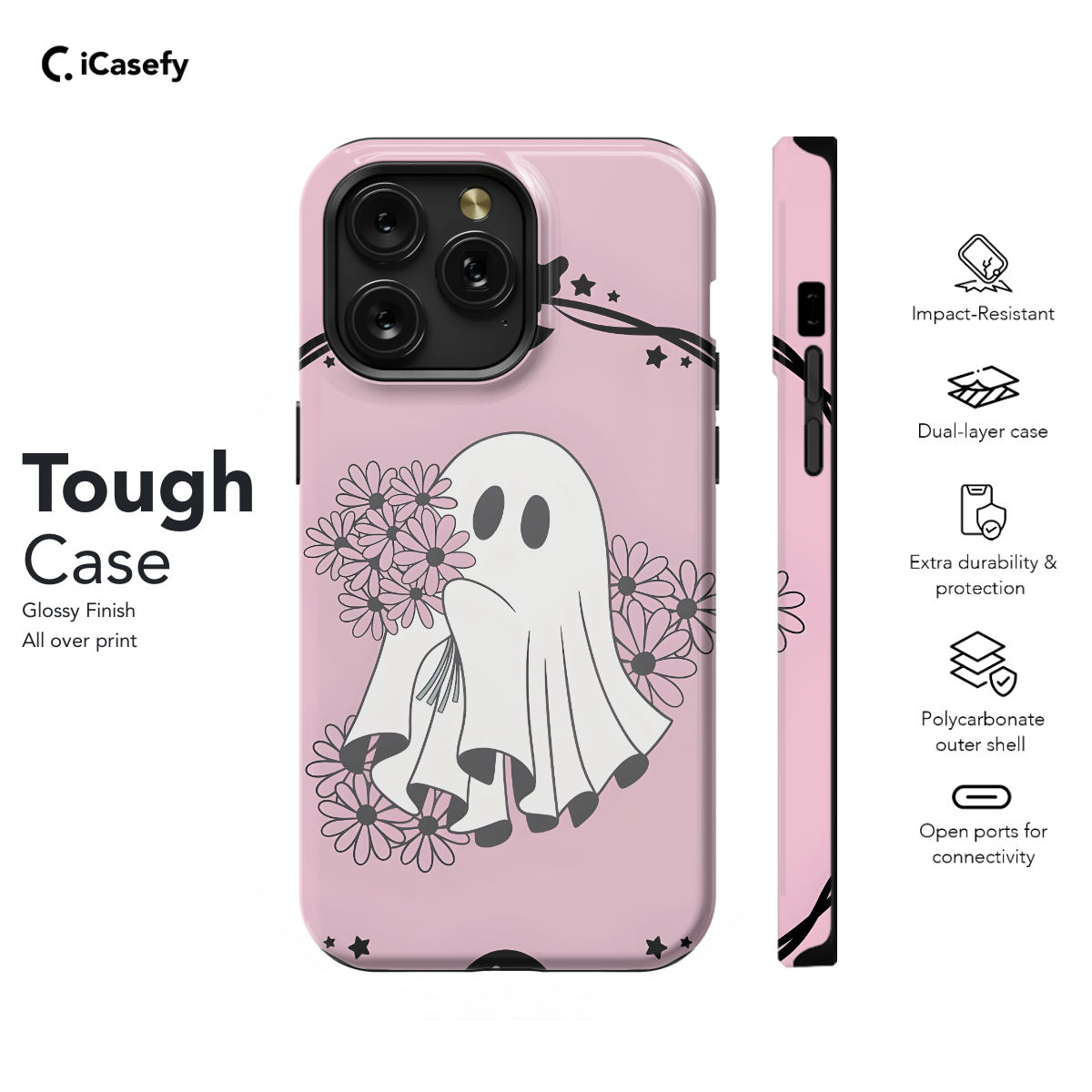 Pink Flower Cute Ghost Halloween Phone Case iPhone Samsung Pixel & More 258 - Image 5