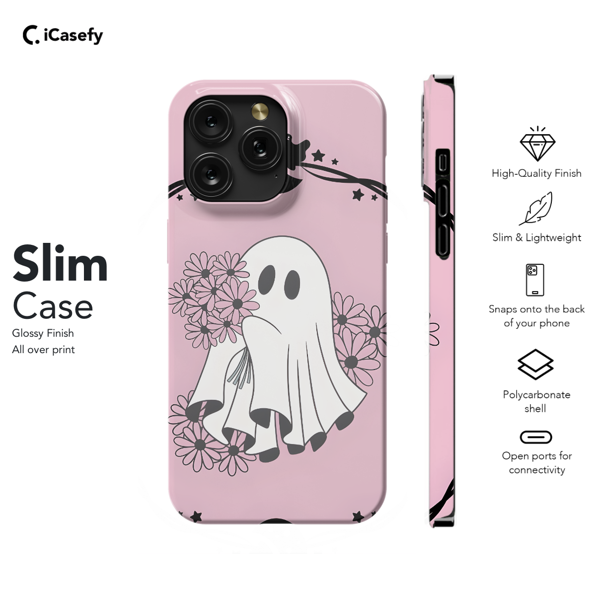 Pink Flower Cute Ghost Halloween Phone Case iPhone Samsung Pixel & More 258 - Image 6