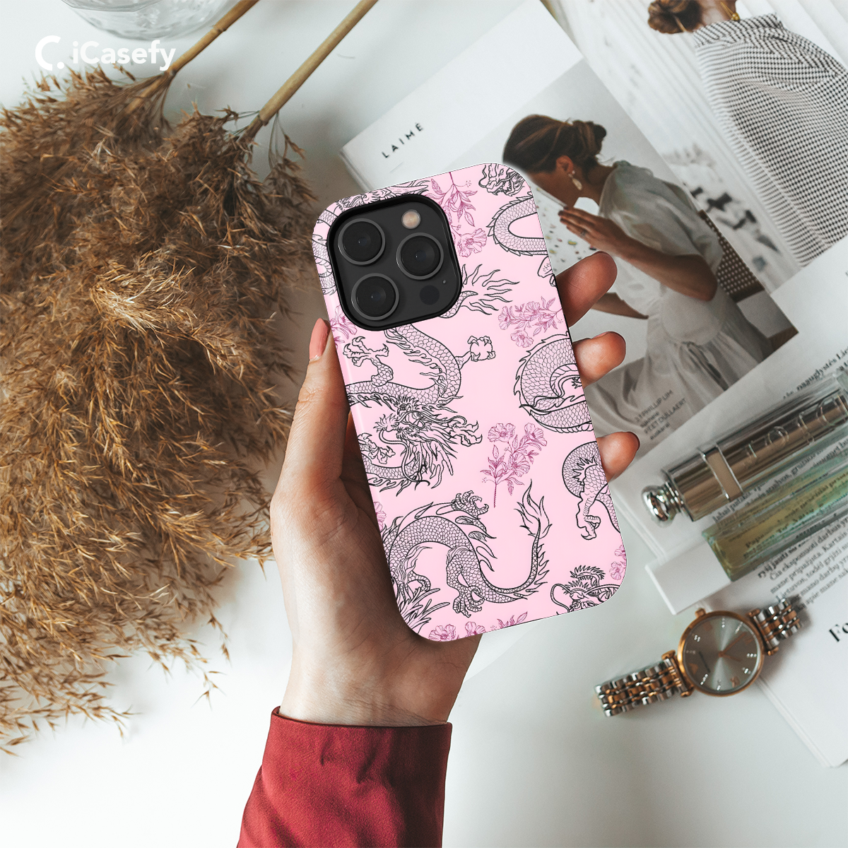 Pink Flower Dragon Phone Case iPhone Samsung Pixel & More 308 - Image 2