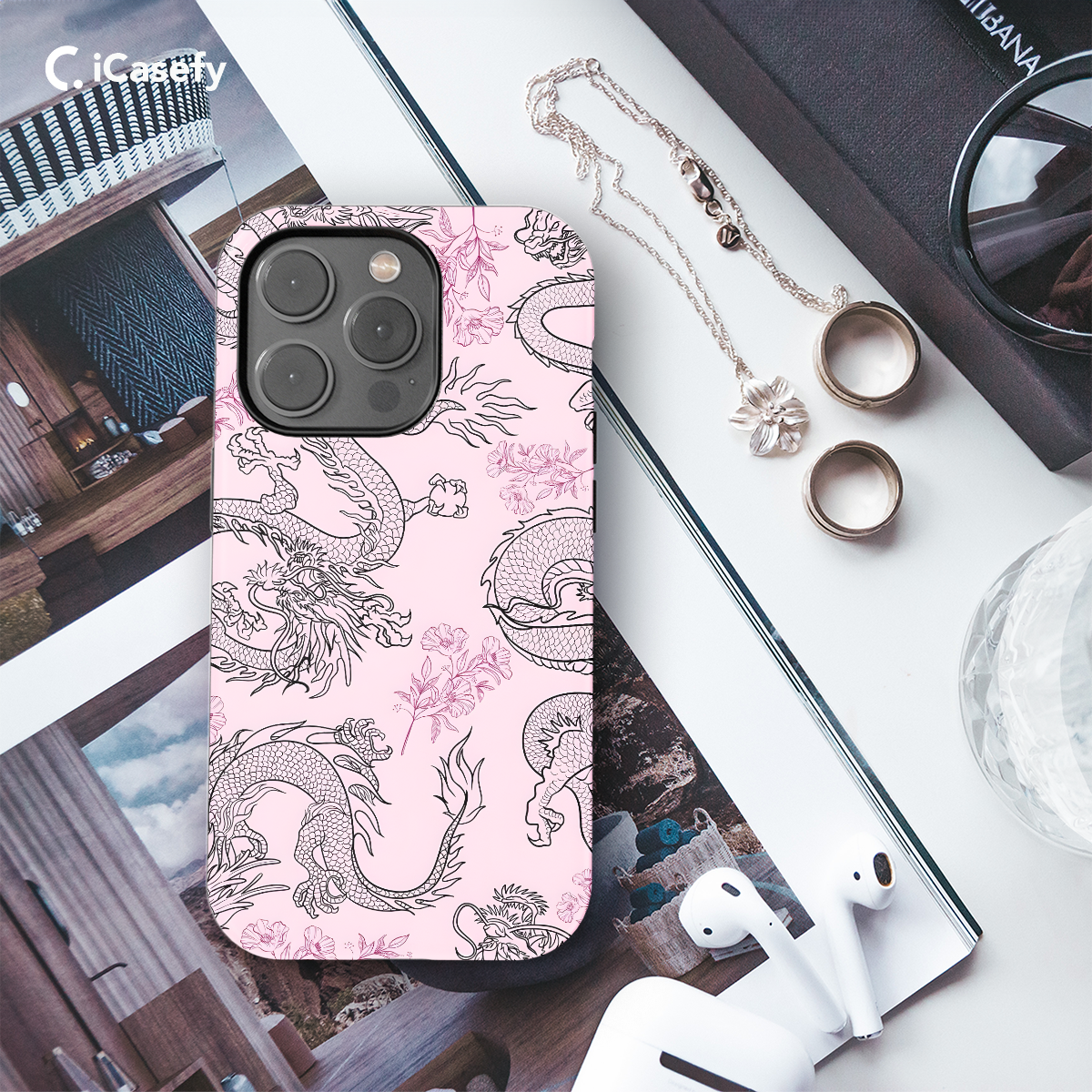 Pink Flower Dragon Phone Case iPhone Samsung Pixel & More 308 - Image 3