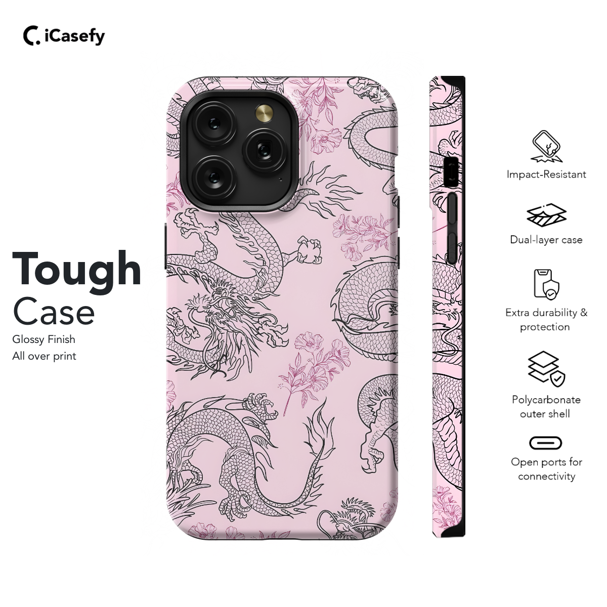 Pink Flower Dragon Phone Case iPhone Samsung Pixel & More 308 - Image 5