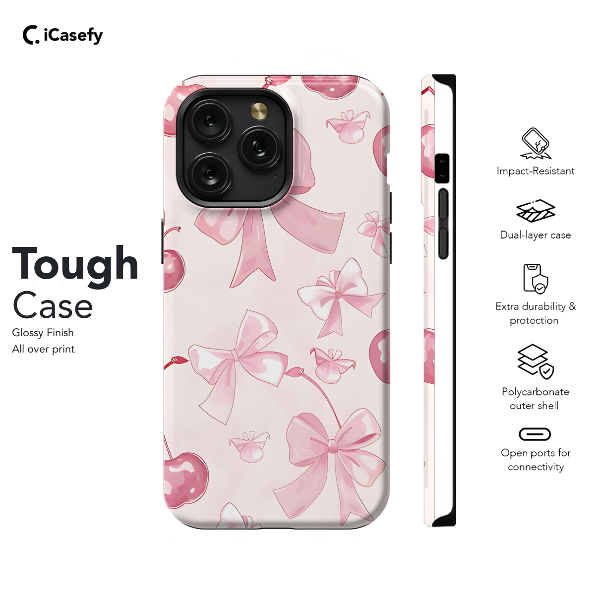 Pink Girly Coquette Cherry Bow Tie Ribbons Phone Case iPhone Samsung Cover Pixel 1165 - Image 5