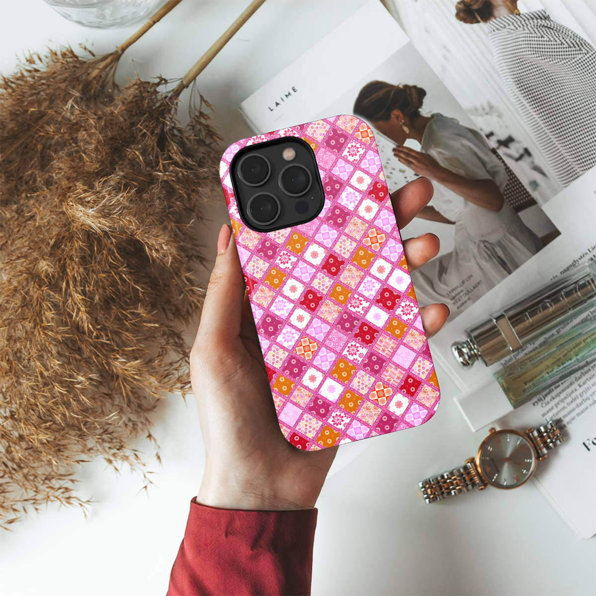 Pink Patchwork Delight
 Phone Case iPhone Samsung Cover Pixel 4204 - Image 4