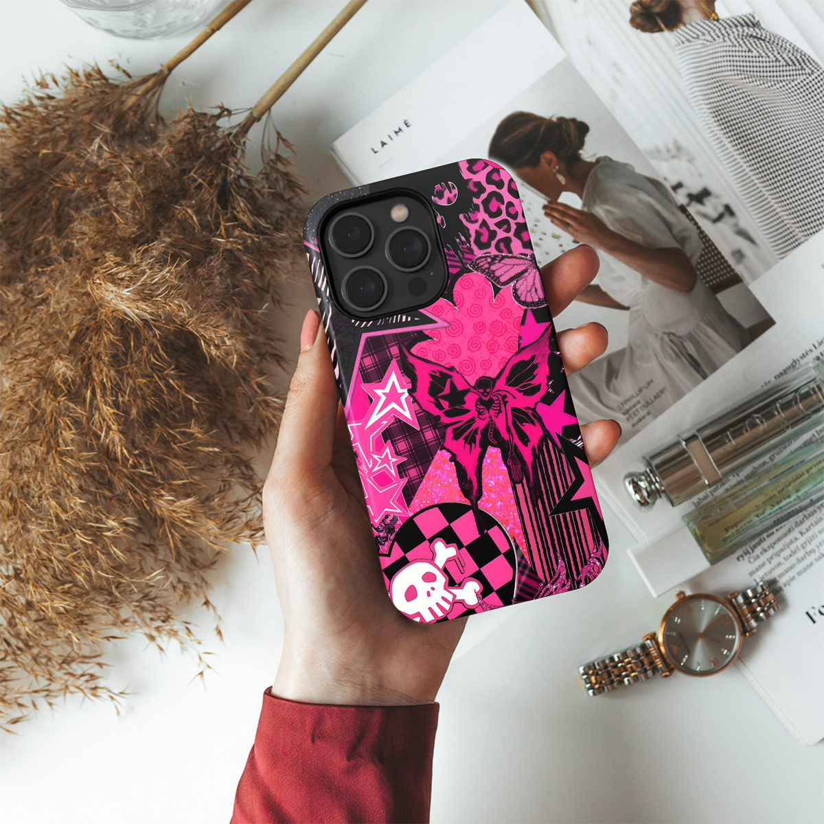 Pink Skull Glam Design
 Phone Case iPhone Samsung Cover Pixel 4088 - Image 4