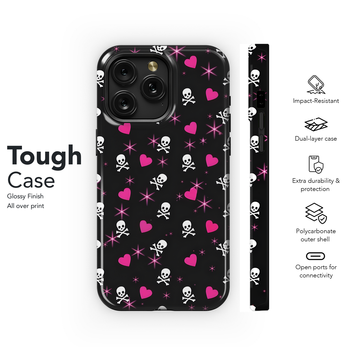 Pink Skull & Hearts Design
 Phone Case iPhone Samsung Cover Pixel 4092 - Image 6