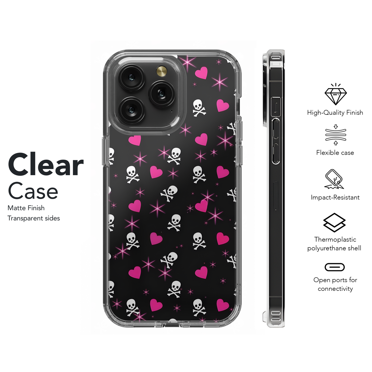 Pink Skull & Hearts Design
 Phone Case iPhone Samsung Cover Pixel 4092 - Image 8