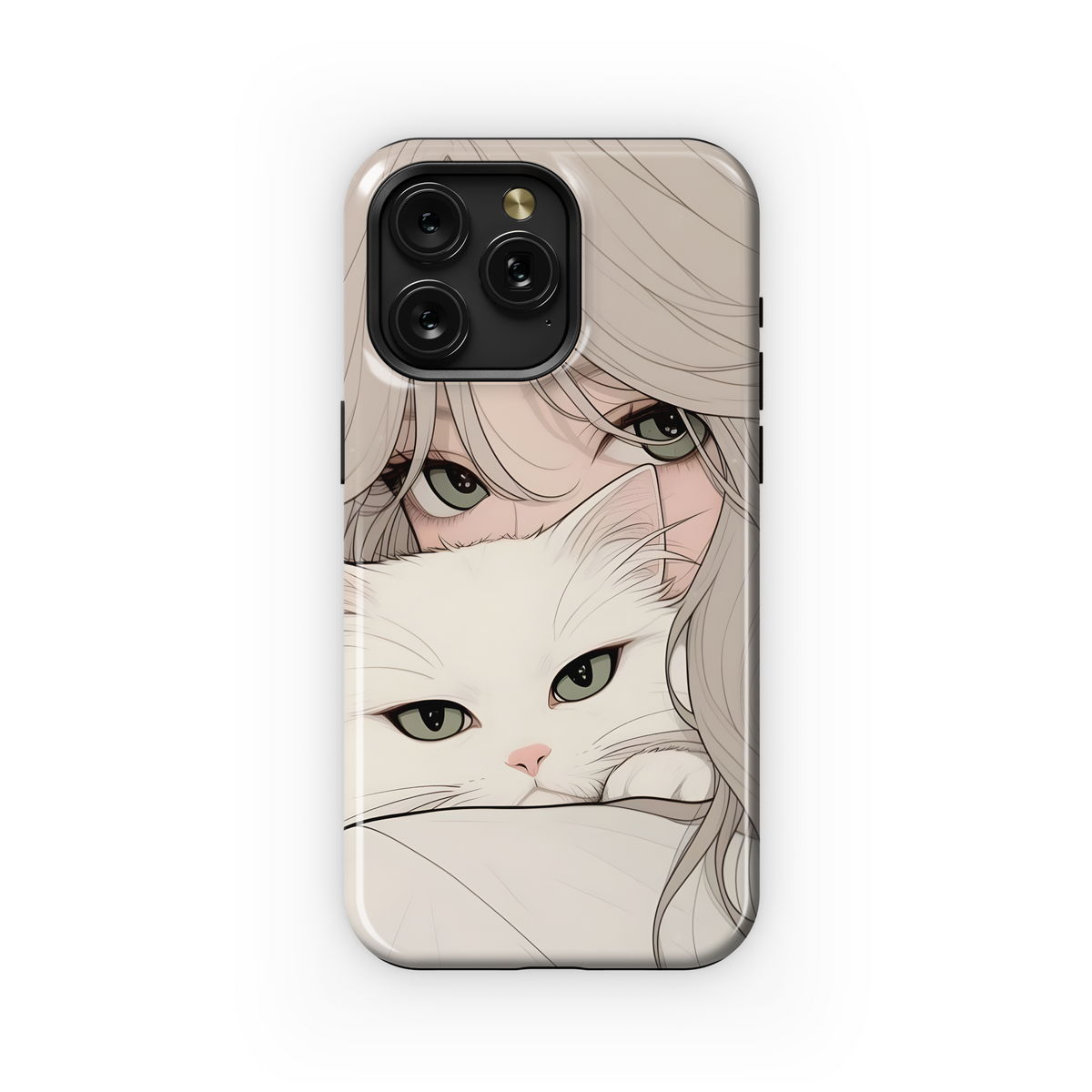 Portrait Blonde Girl with White Cat Animal Phone Case iPhone Samsung Cover Pixel 1776 - Image 1